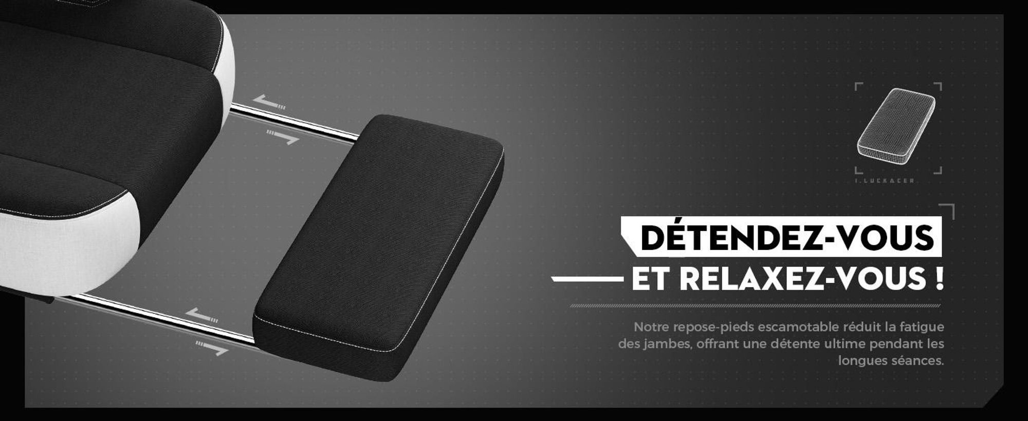 Chaise de jeu GTPLAYER Fauteuil de jeu ergonomique Chaise de bureau PC Gamer Racing chaise en tissu, coussin d'assise en plumes avec repose-pieds noir