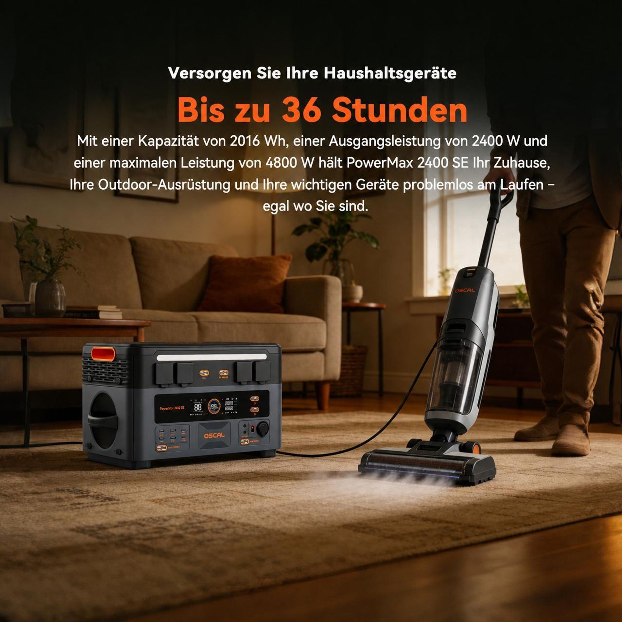 OSCAL PowerMax 2400 SE Trennbare Solarspeicher 2400W Powerstation mit Stereo, Microinverter + PM400Pro Faltbares Solarpanel 400W Mobile Solaranlage