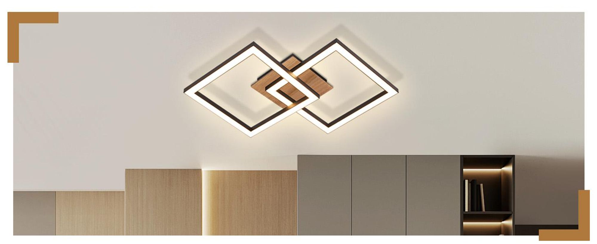 ZMH LED Deckenleuchte Deckenlampe  Holz 3000K Warmweiß Modern Design 24W  Klein Eckig Flurlampe Wohnzimmerlampe für Küche Schlafzimmer Esszimmer