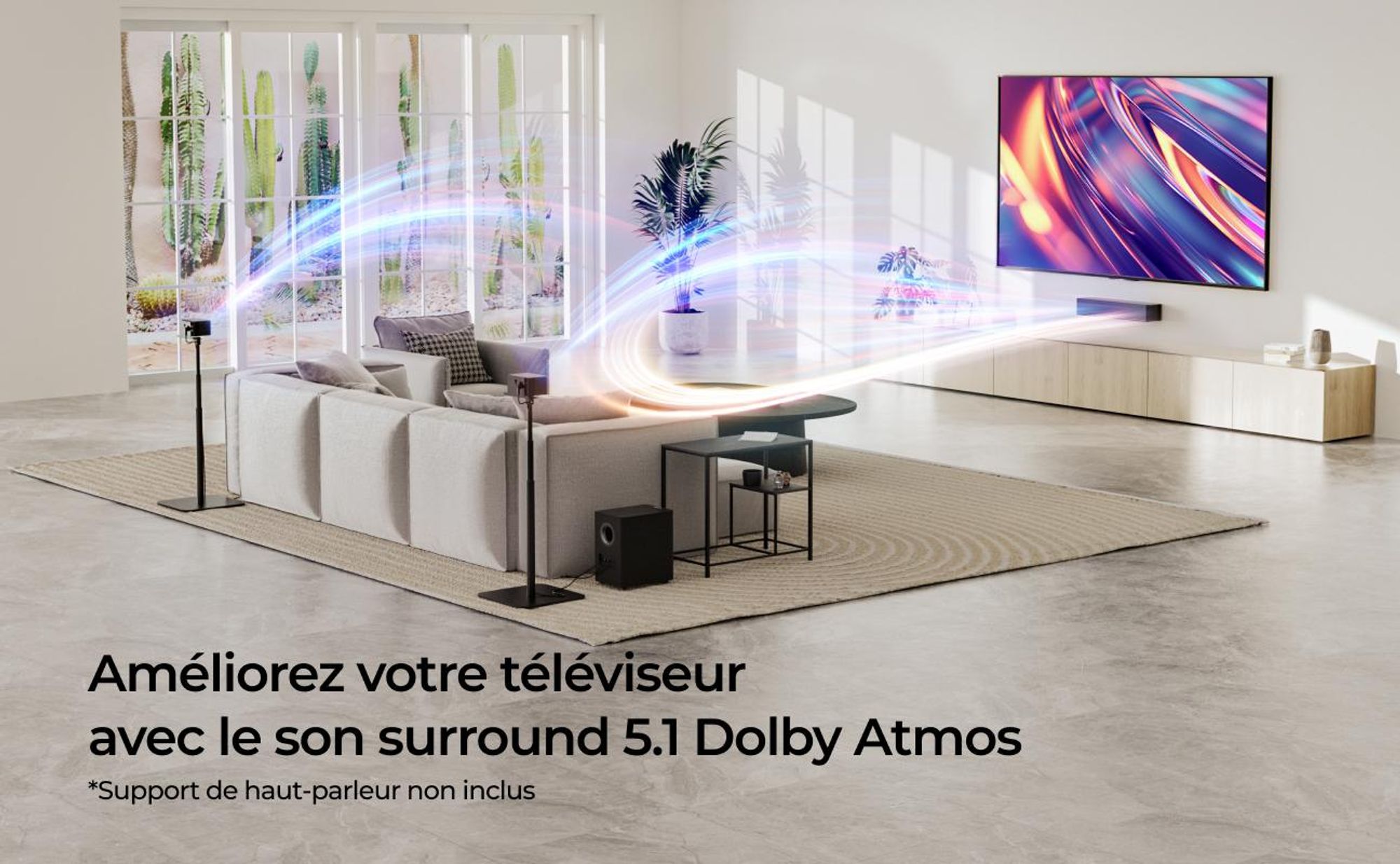 Barre de son ULTIMEA Poseidon M4T 5.1 avec Dolby Atmos, système de son surround 3D, barre de son pour appareils TV, avec caisson de basses, 2 enceintes arrière et Bluetooth 5.3