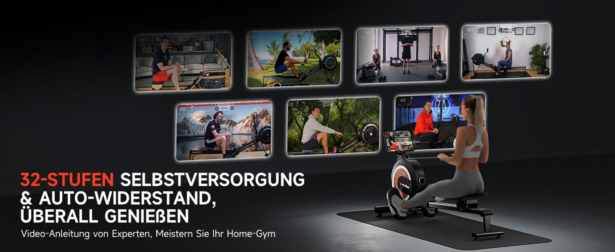 Wenoker Rudergerät für Zuhause, Magnetisches Rudergerät mit APP & LCD-Display, 32 Widerstandsstufen, 160 kg Belastbarkeit, Vertikal Verstaubar