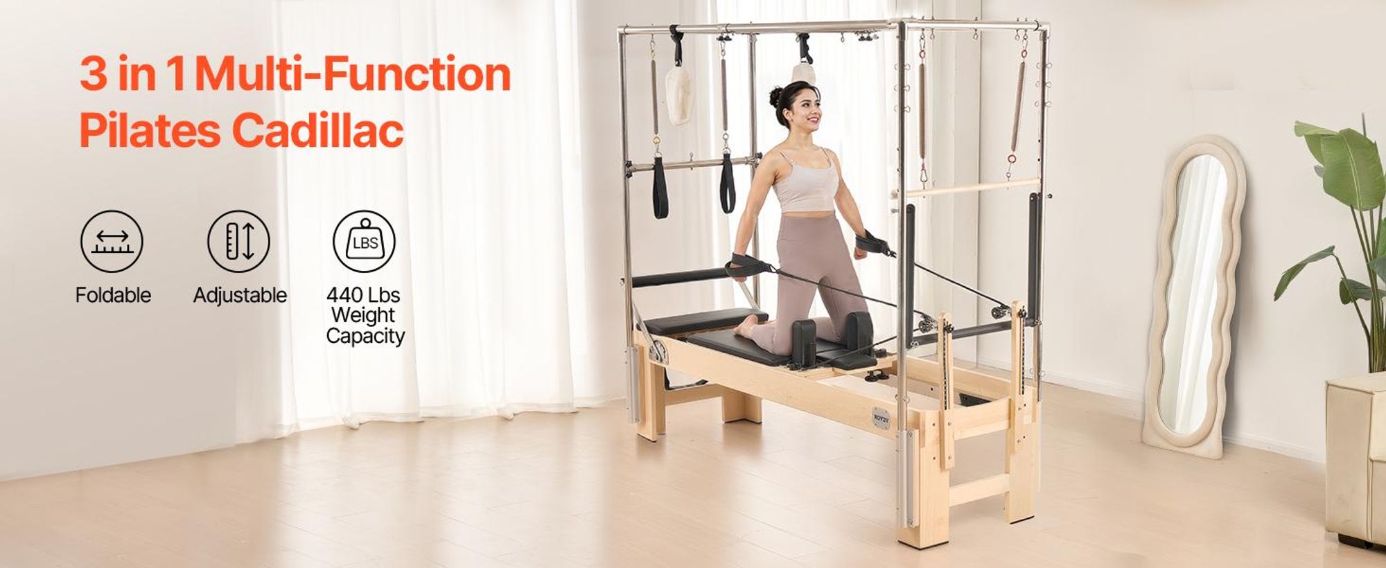 VEVOR Pilates Reformer, Holz-Pilates-Maschine für das Heimstudio, Krafttraining Workout-Ausrüstung mit doppeltem Widerstand, Reformer-Box, Sprungbrett, für fortgeschrittene Benutzer und Anfänger, bis zu 400 LBS, Ahornholzrahmen