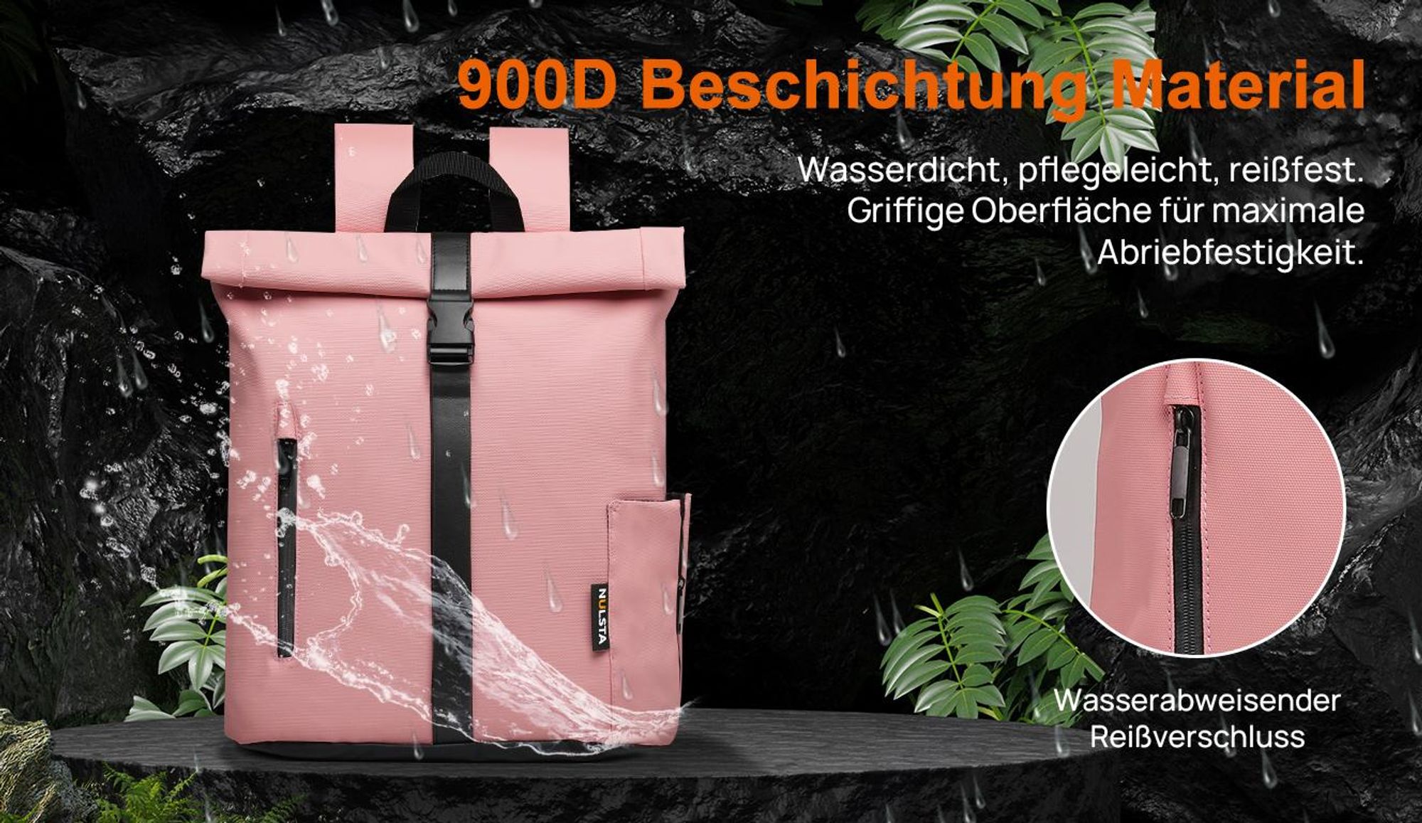 Damen Herren Rolltop Rucksack 25L, Groß Schulrucksack Wasserdicht mit 15,6 Zoll Laptopfach, Backpack für Job Radsport Reisen Freizeit Fahrrad, Rosa