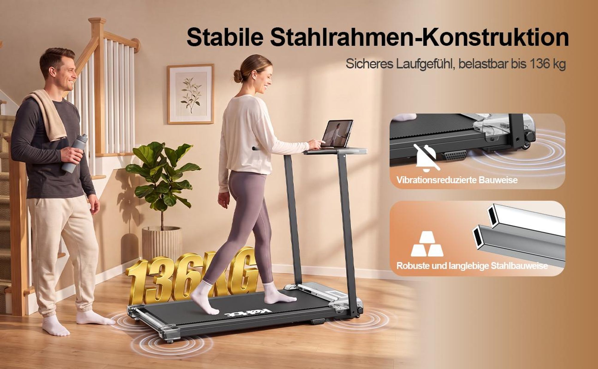 3-in-1 Klapp-Laufband , 136kg, 12 km/h, LED-Display, 12 Programme, Bluetooth-Lautsprecher, Für Zuhause