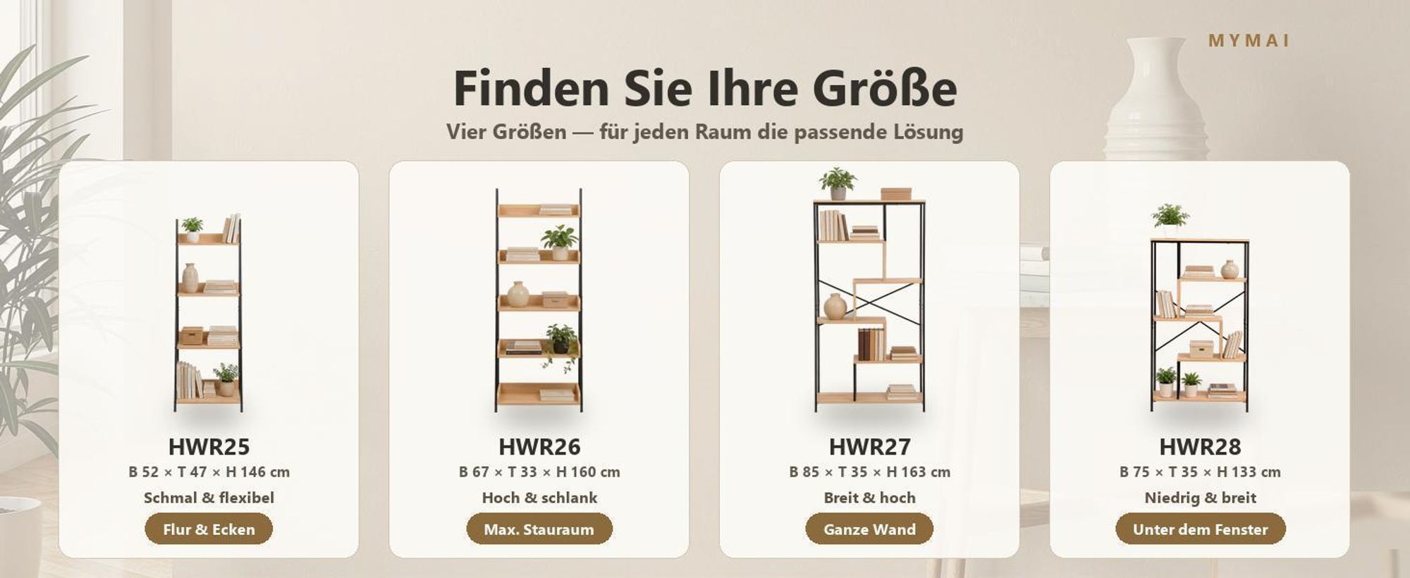 Holz-Buchregal, Bücherregal, Industrielles Büroregal mit Metallrahmen, offenes Aufbewahr ca. 52 x 47 x 146 cm - Holz & Schwarz