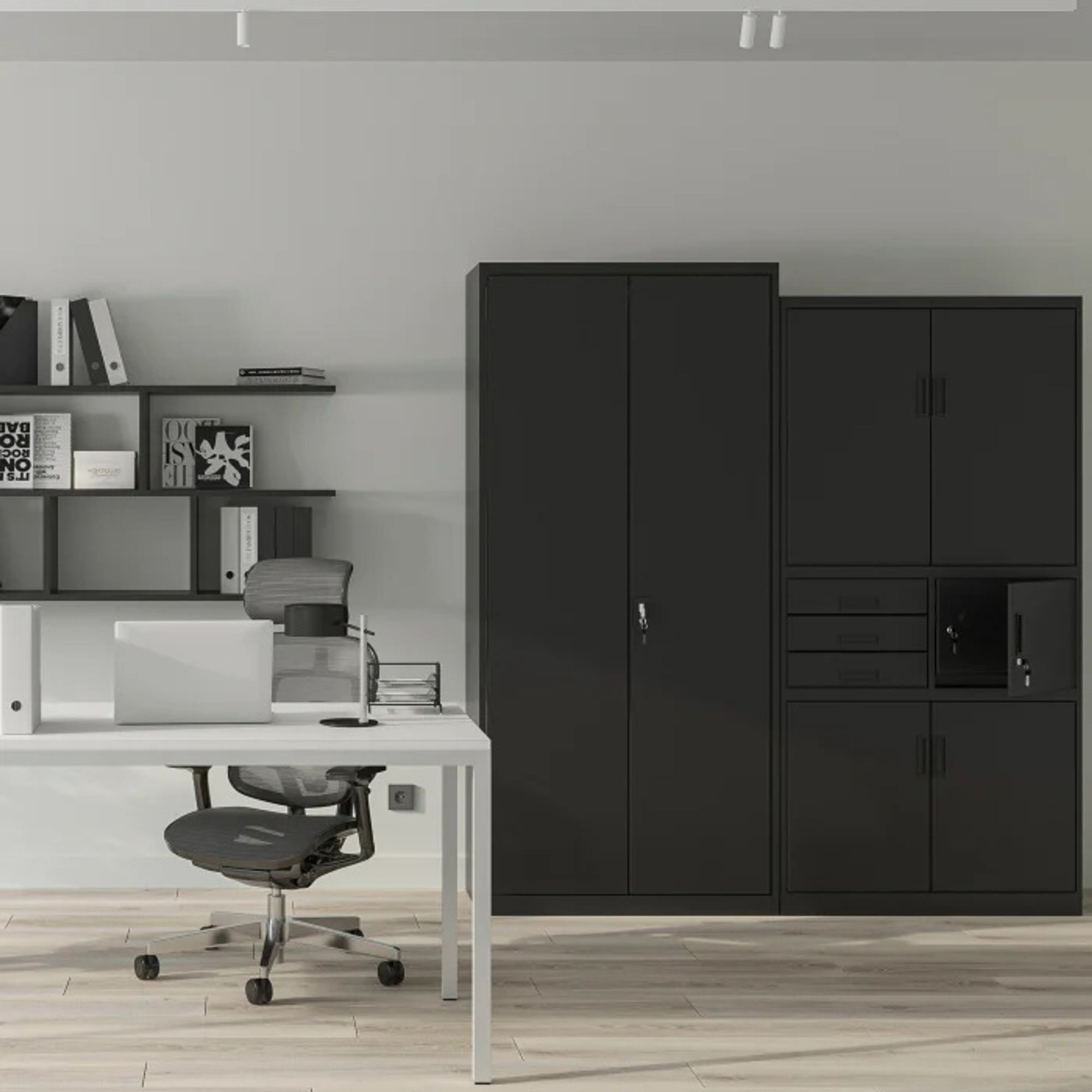 Büroschrank Aktenschrank Tresor Schubladen Geheimfach Stahlblech 185 cm x 90 cm x 40 cm (H x B x T) Farbe: Schwarz