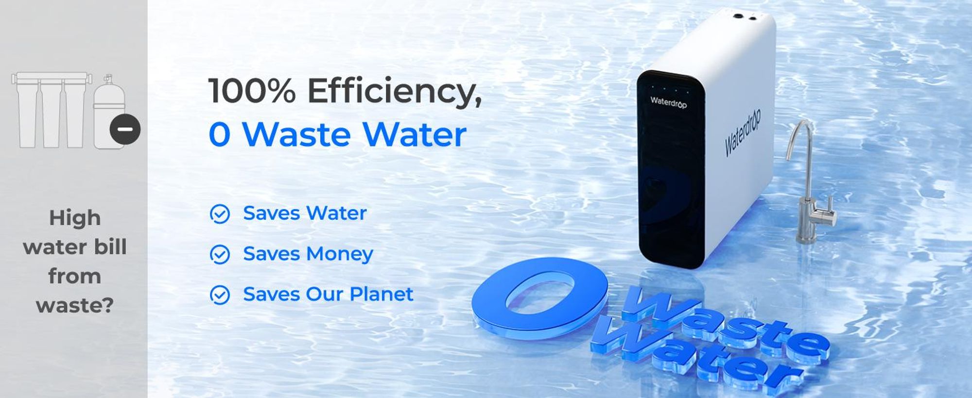 Waterdrop TSU 0,01 μm Ultra Filtrations Untertisch-Wasserfiltersystem, 3-stufige Untertisch-Wasserfiltration mit hoher Kapazität und Wasserhahn