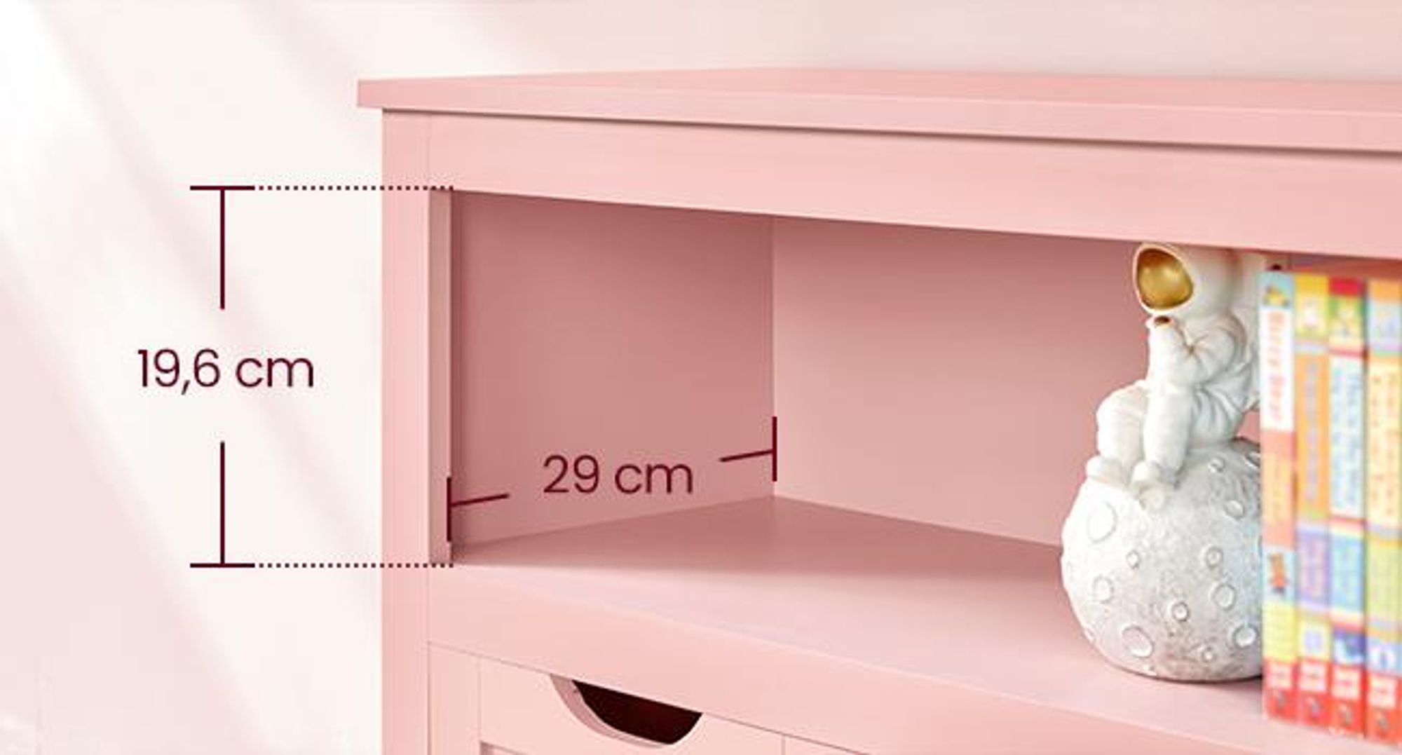 VASAGLE Spielzeugregal mit Rollen, Aufbewahrungsschrank, 30 x 102 x 60 cm, rosa
