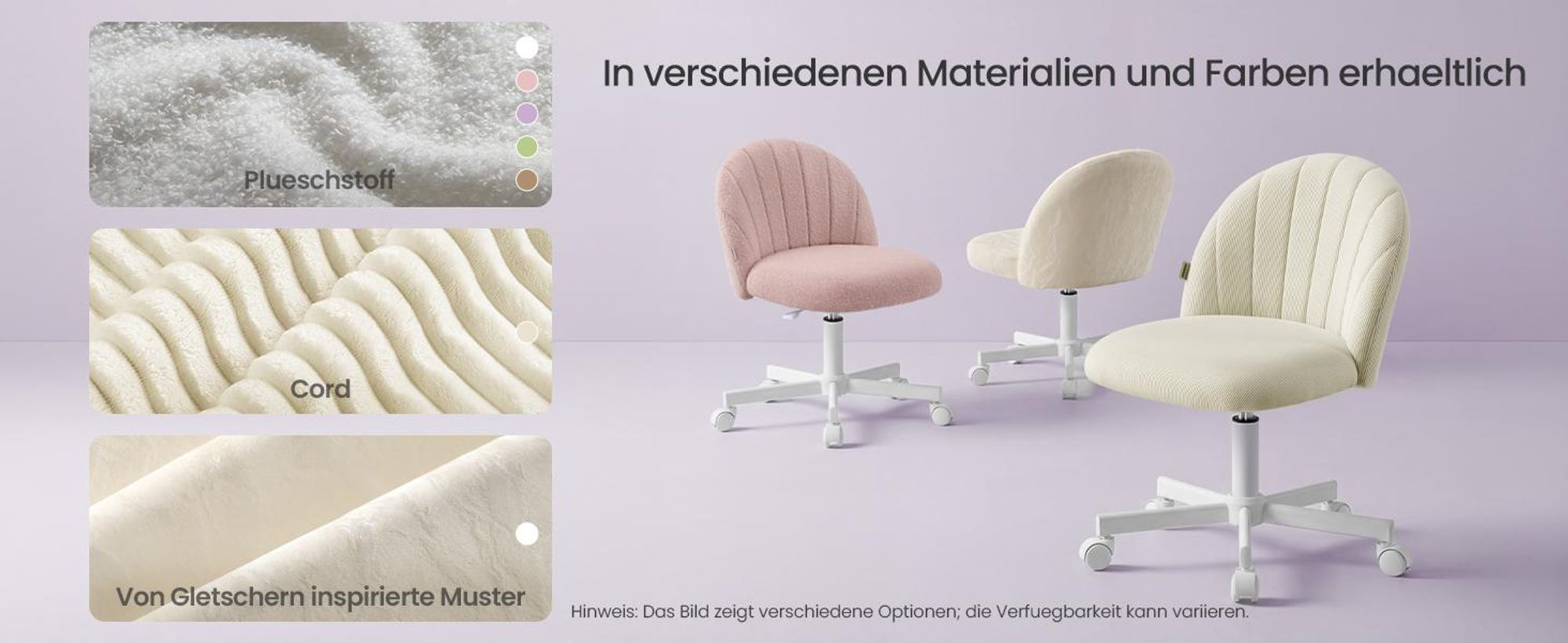 SONGMICS Schminkstuhl, Bürostuhl, Teddy-Fleece-Oberfläche, höhenverstellbar, kompaktes Design, lila
