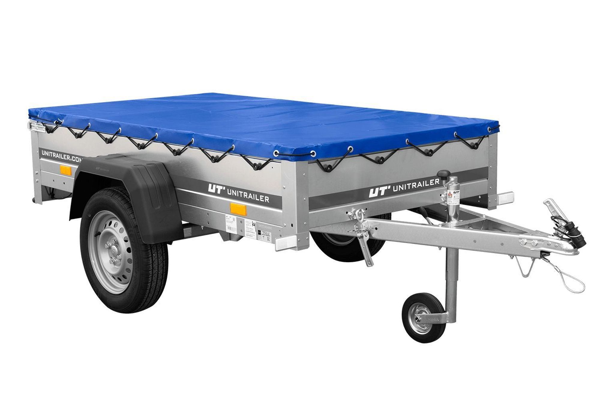 Gartenanhänger 200 Kipp mit Stützrad, H-0-Rahmen und blauer Plane