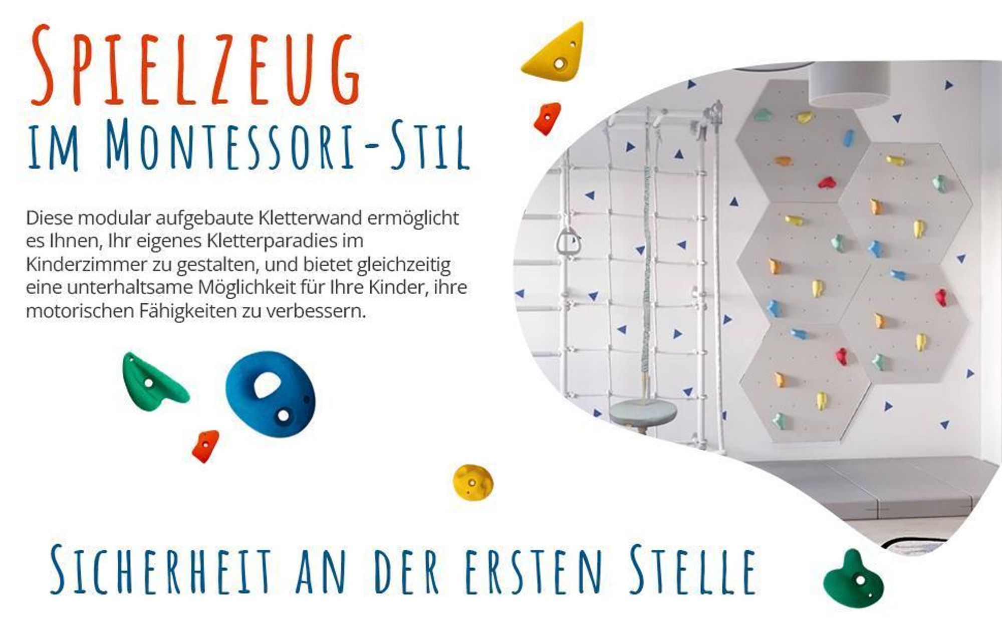 Create for you - Kletterwand, 6x Wandpaneel 150x200 cm, 30 Grauen Klettergriffen