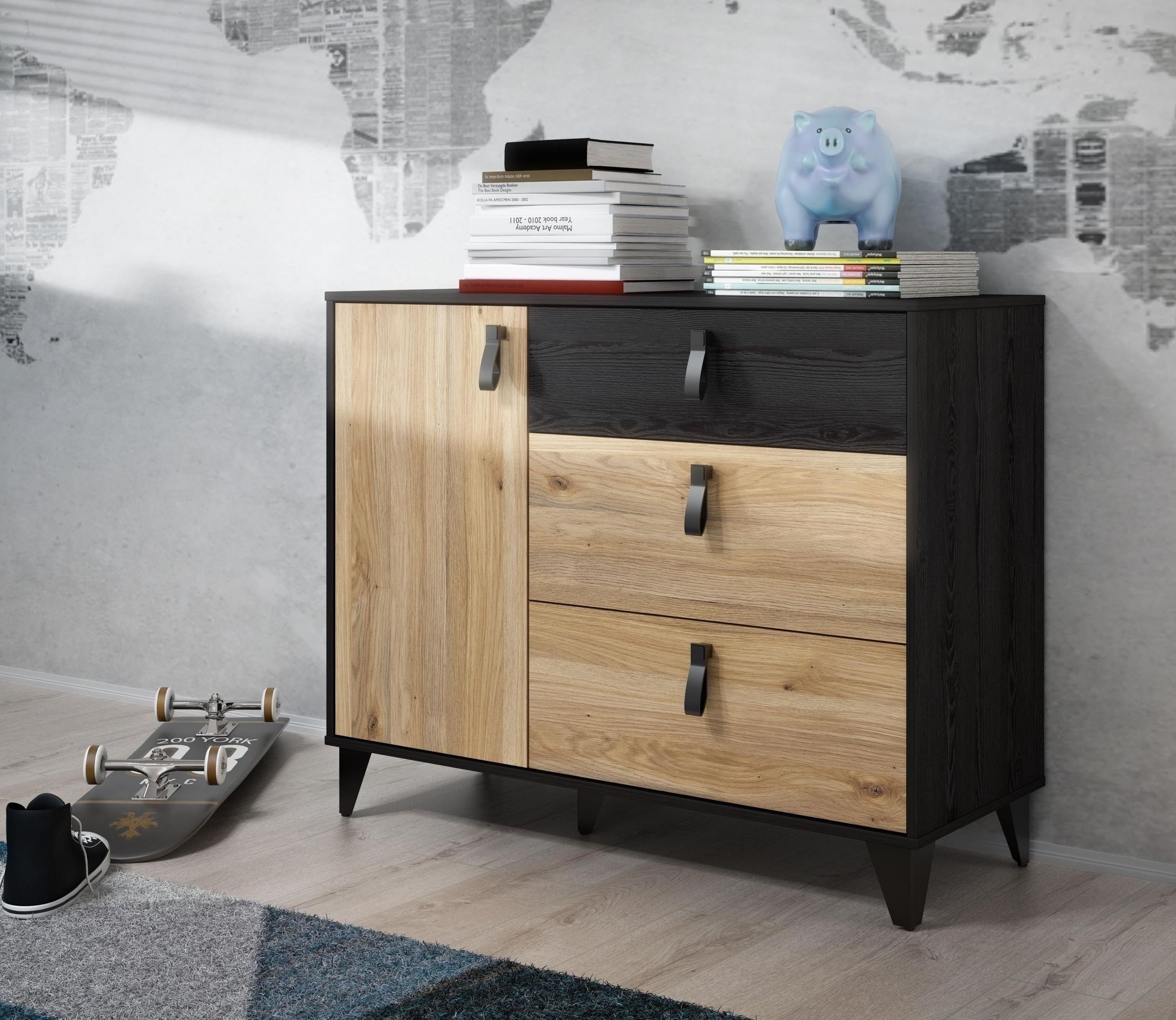 Kommode LYA von freiraum – moderne Kombikommode mit viel Stauraum und robustem Spanplattenkorpus
