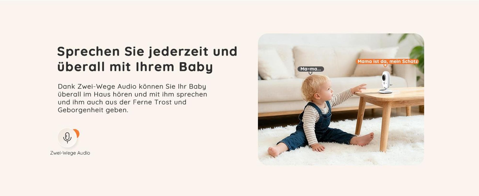 Babyphone mit Kamera, 5", VOX, Temperaturüberwachung, Gegensprechfunktion, IR-Nachtsich, weiß
