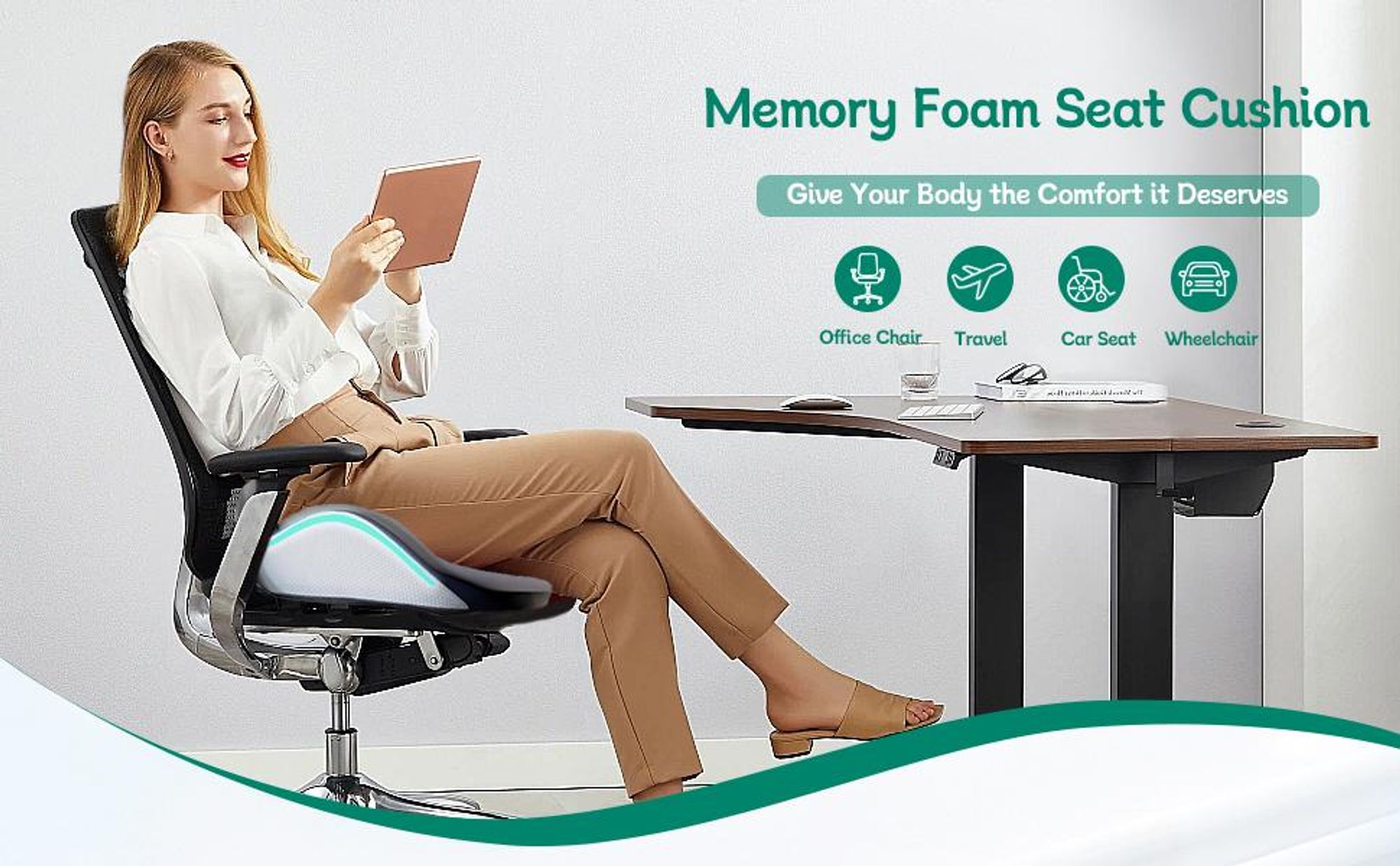Orthopädisches Sitzkissen, Ergonomisches Sitzkissen, Bürostuhl Kissen, Memory Foam Stuhlkissen, Fördert Durchblutung und Entlastet das Steißbein