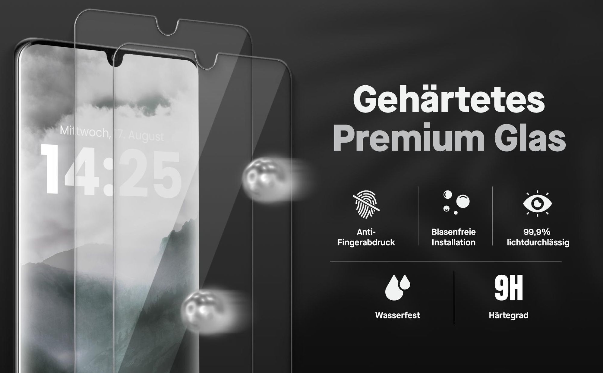 2x Displayschutz aus 9H Glas für Huawei P30 in passgenauem Design