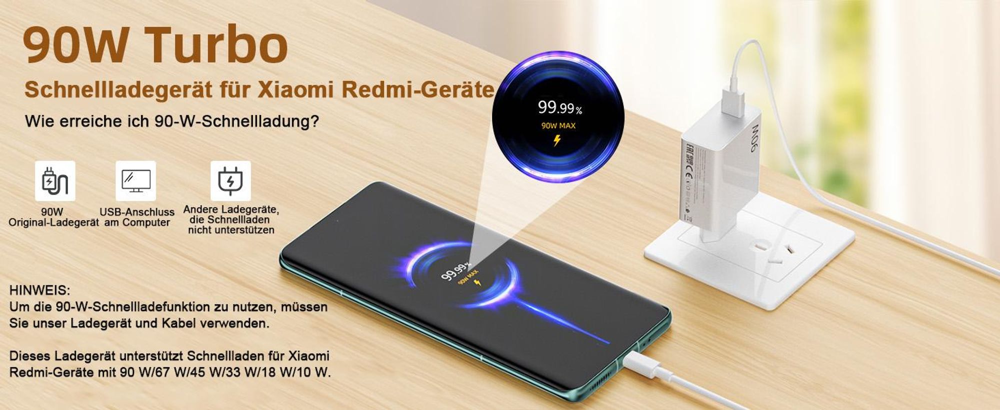 USB C Ladegerät für Xiaomi, 90W Hyper Charge Ladegerät, Netzteil Ladekabel für Xiaomi 15 Ultra 15T Pro 14T 14 14 Ultra 13T Redmi Note 14 13 12 11Pro