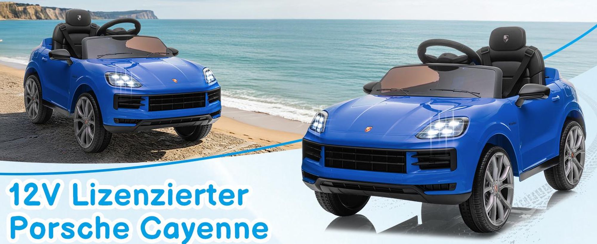 FCH Kinder Elektroauto 12V Kinderauto Elektrisch 2,4G-Fernbedienung, Porsche Cayenne Elektrofahrzeuge mit MP3, Musik, Hupe, LED-Leuchten (Blau)
