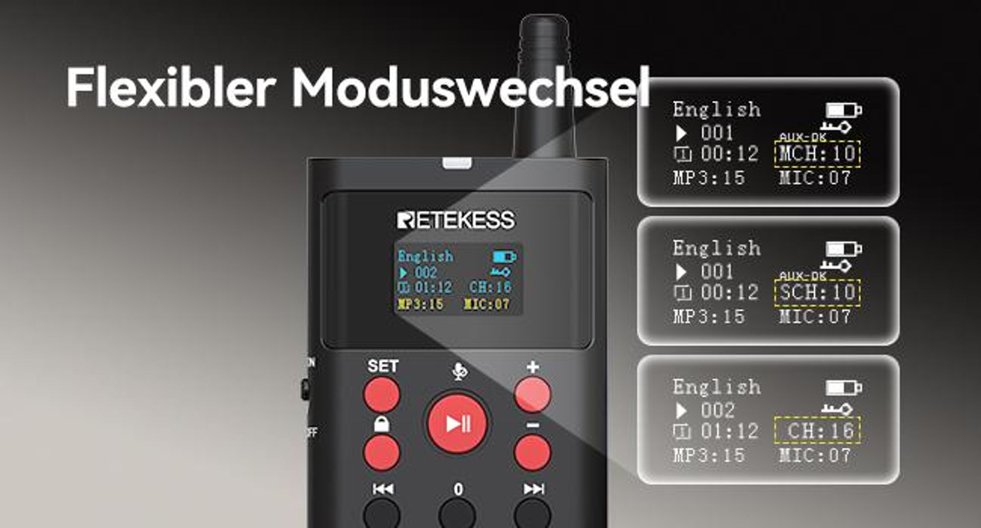 Retekess TT127 Tour Guide System, Selbstgeführtes Toursystem, 200 Meter, 41 Sprachen, 3 Modi, 16GB, mit TT123-Mikrofon, für Museen, Reisen, Kirche