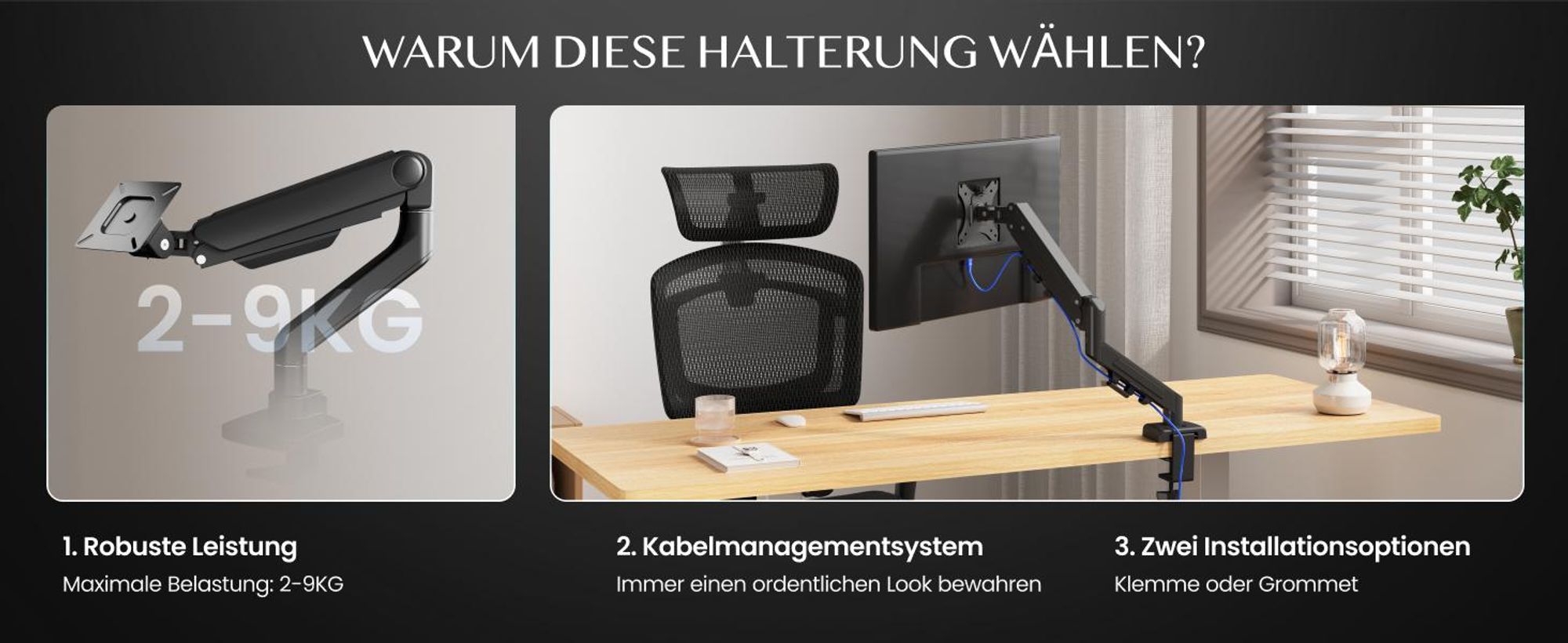 FLEXISPOT MA1 Monitorhalterung 17–32 Zoll, Gasdruckfeder Monitorarm für 1 Monitor, höhenverstellbar & schwenkbar, VESA 75x75/100x100