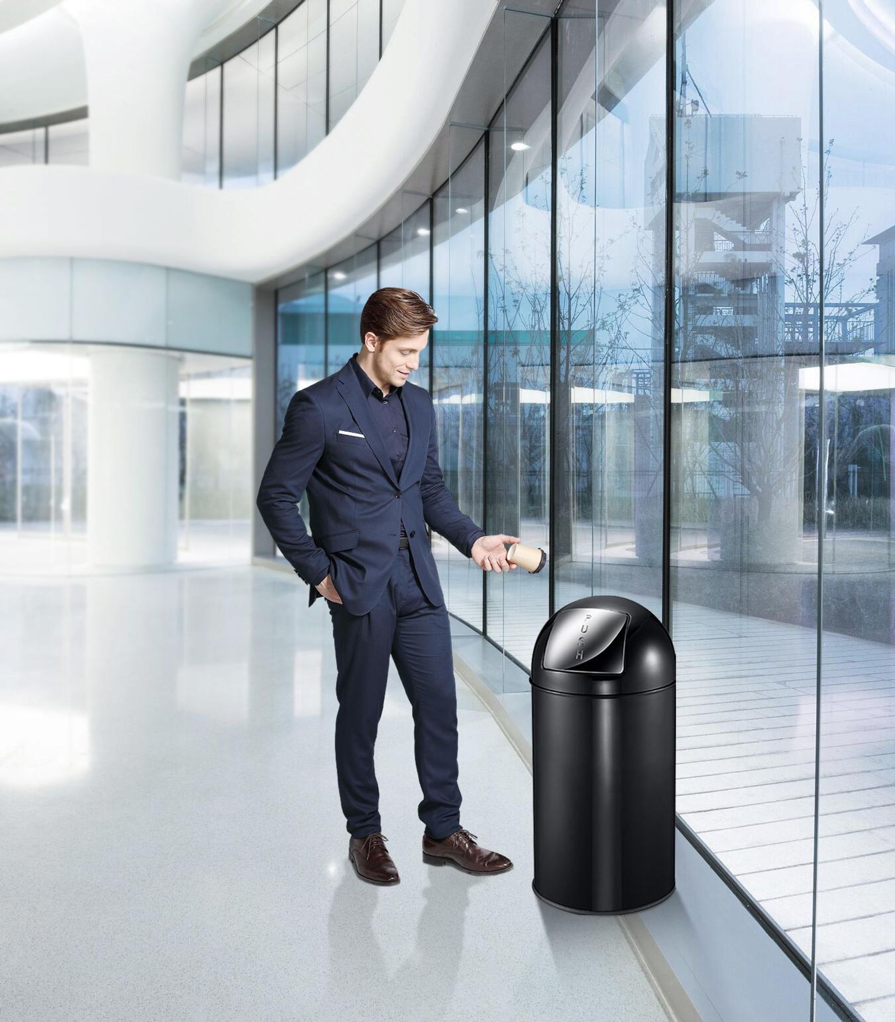 EKO - Pushcan 40 Liter - Steel - Matt Schwarz