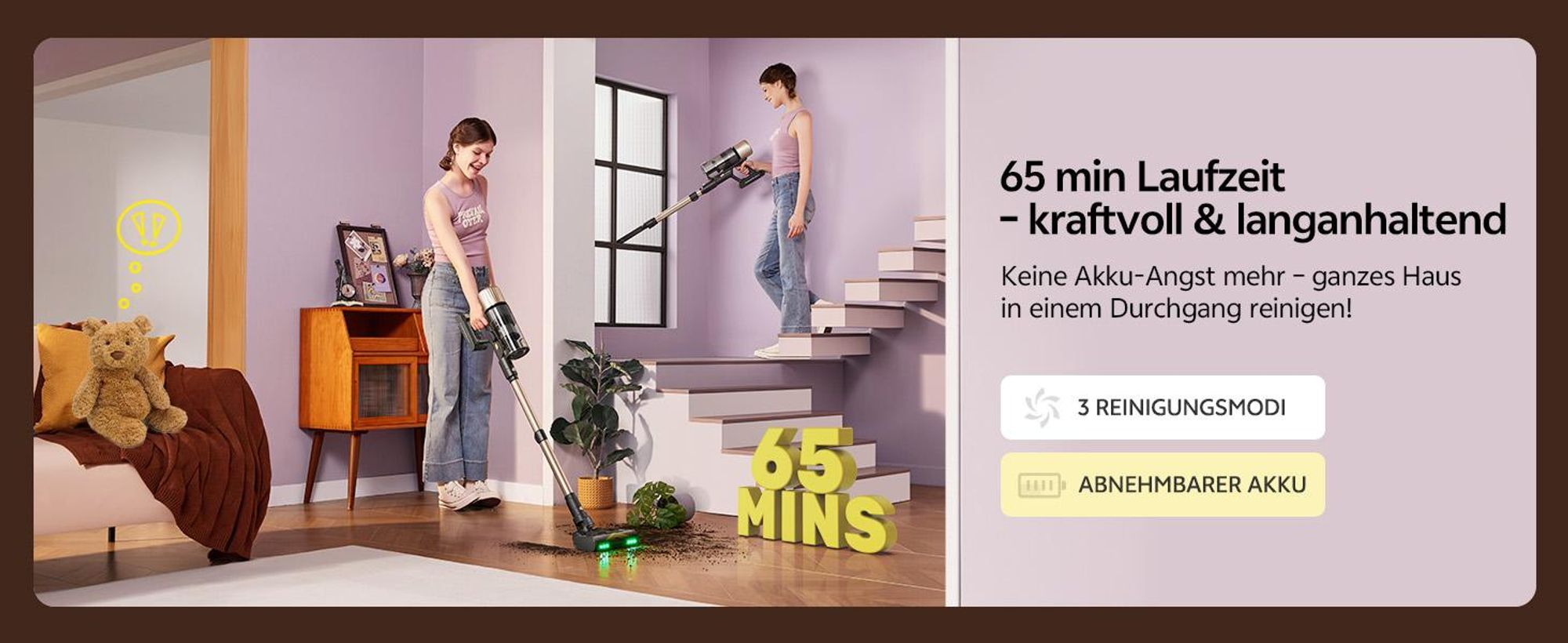 Ultenic UL15P Akku Staubsauger,kabelloskabellos,70000PA/65min,6-Filtersystem,8×2200 mAh abnehmbarer Akku,180°-Reinigung/Selbststehend