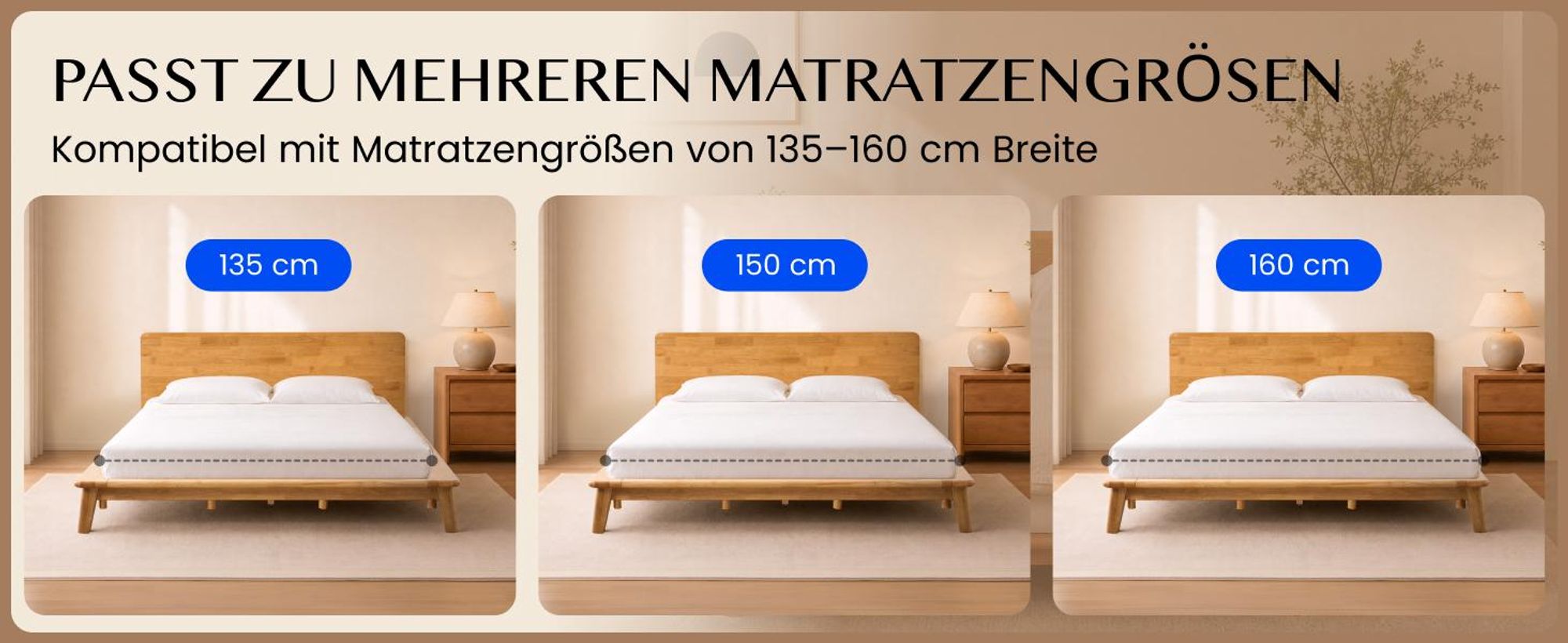 FLEXISPOT Massivholzbett 160x200 cm aus Gummibaumholz, Doppelbett mit Kopfteil, Bettgestell mit Lattenrost, modernes Japandi-Bett, bis 500 kg, Hako G1