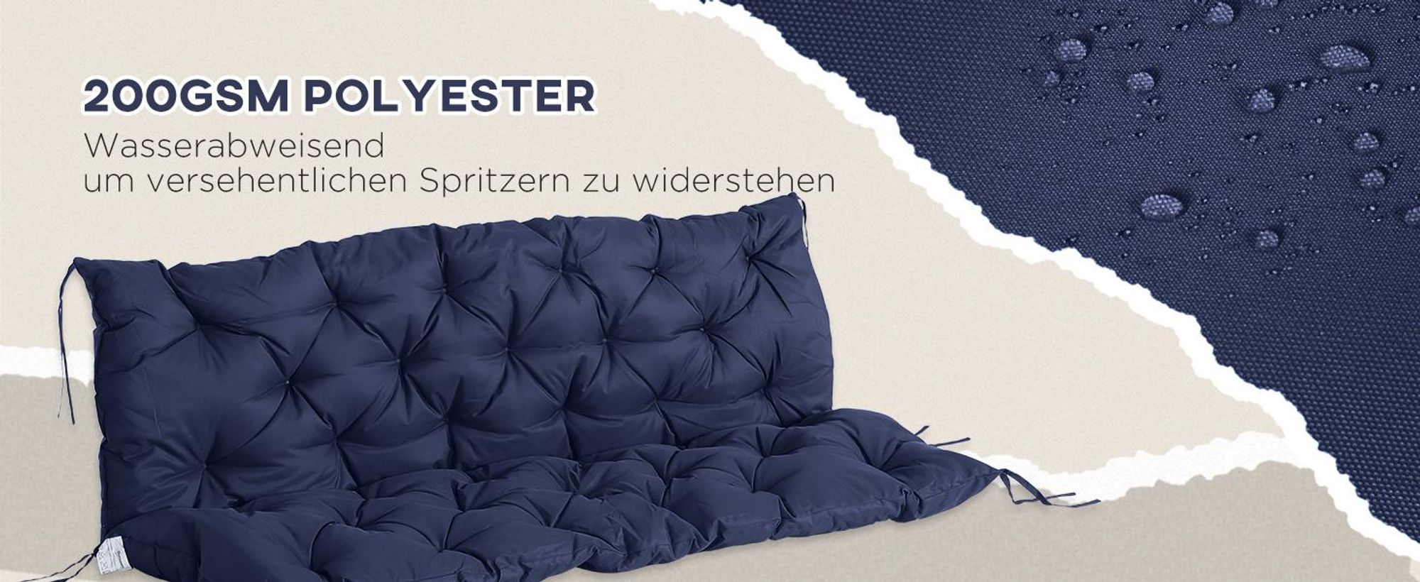 Outsunny 3 Sitzer Bankauflage 150x98x8 cm, Bankkissen mit Bändern, Sitzkissen, Outdoor/Indoor Stuhlkissen, Sitzauflage, Sitzpolster für Gartenmöbel, Fensterbank Sitzbank, Hollywoodschaukel, Dunkelblau