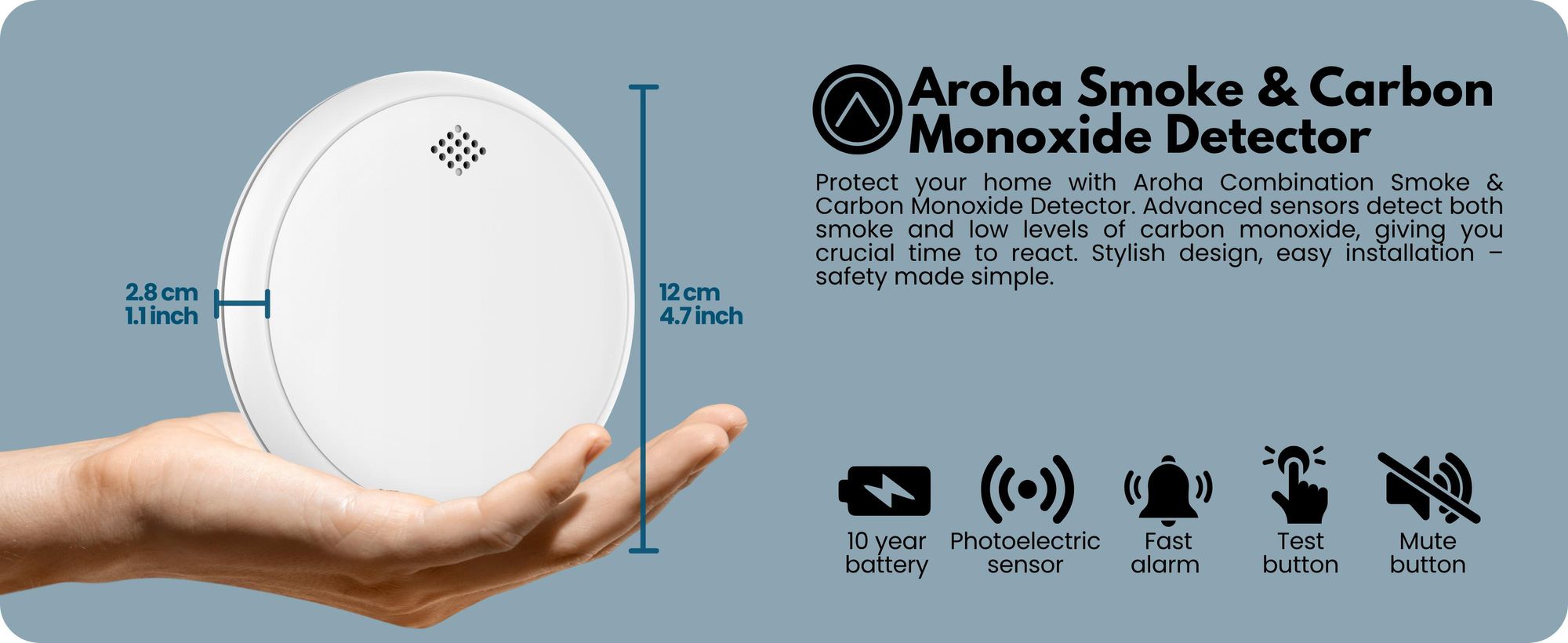 Aroha Safety Pro kombinovaný detektor dymu a oxidu uhoľnatého CO - 10 rokov batérie - Sleep Line - 1 sada