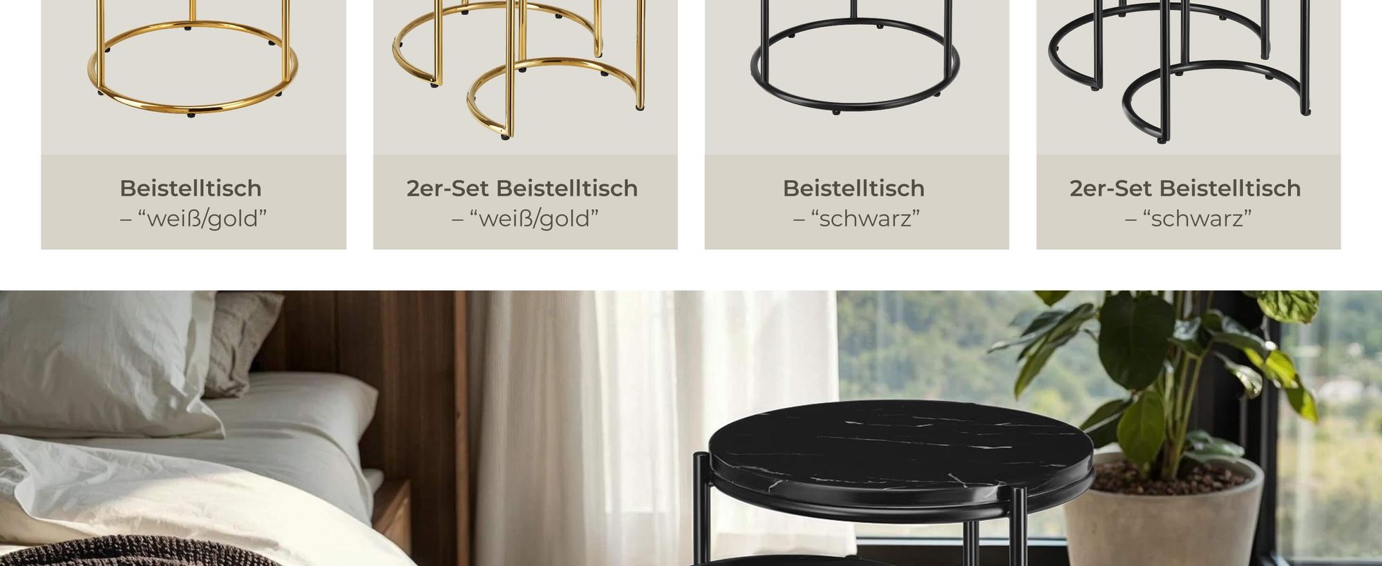 tectake® Beistelltisch Ellsa, Marmoroptik, Stahlgestell