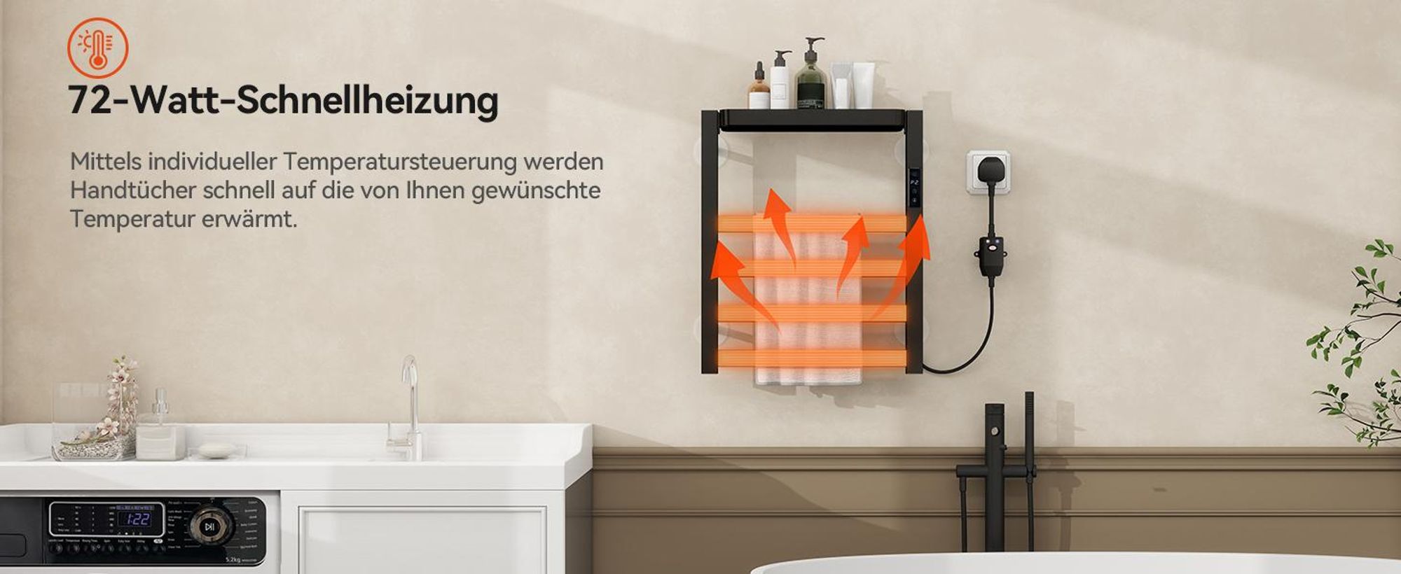 Puluomis Heizkörper Elektrisch Badheizkörper mit Timer Thermostat, Handtuchtrockner  Handtuchwärmer 395 x 470mm Handtuchhalter 72W schwarz