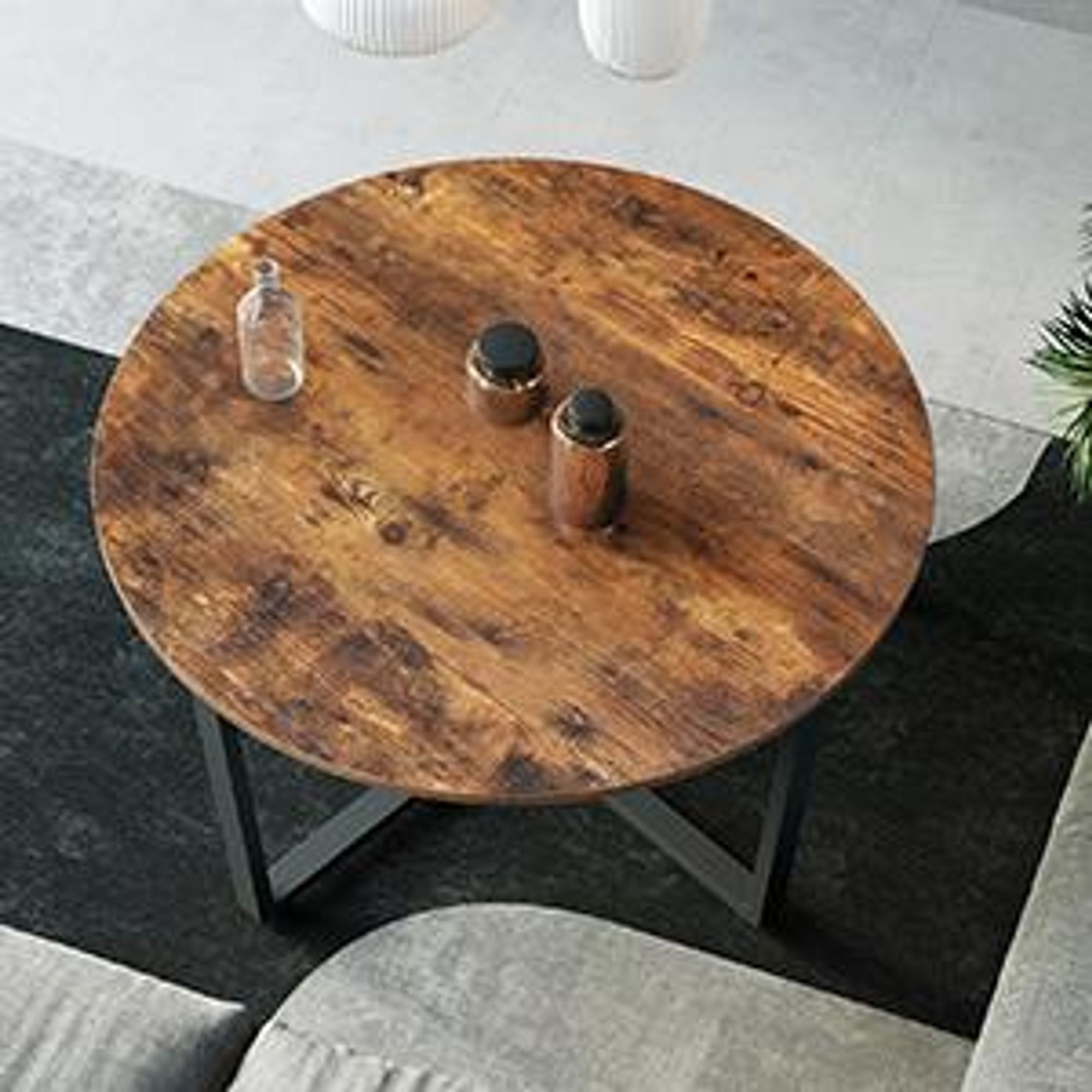 VASAGLE Couchtisch rund mit Eisengestell Ø 88 x 47 cm, Kaffeetisch