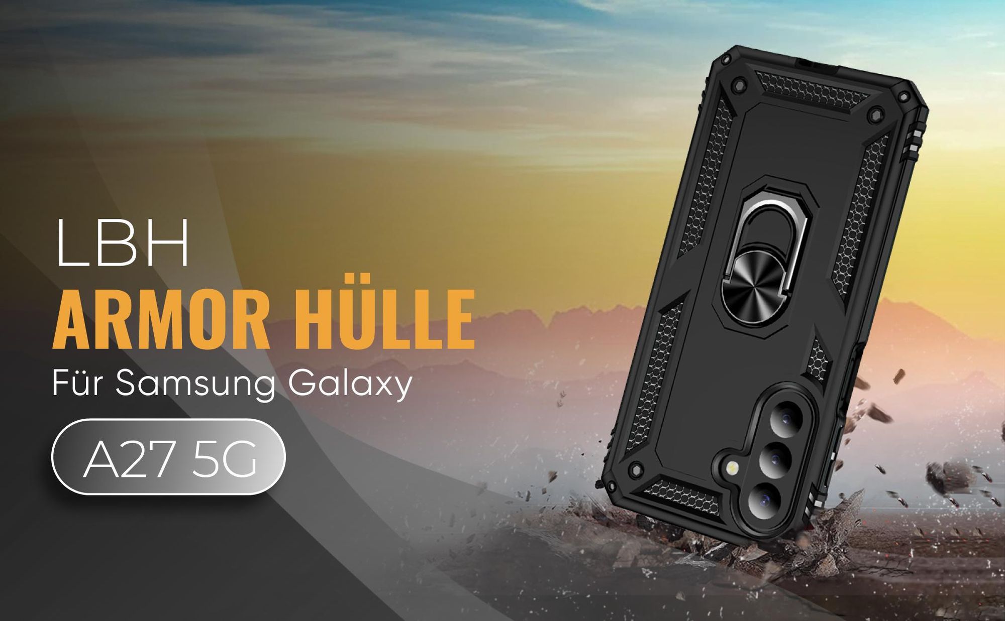 Schwarze Outdoorhülle mit Kameraschutz für Samsung Galaxy A27 5G
