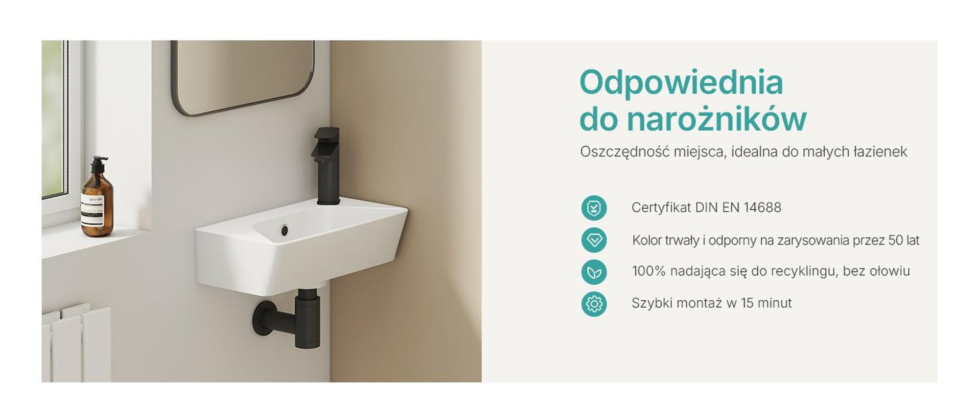 EMKE Umywalka ścienna ceramiczna prostokątna 400x225mm biały połysk Nowoczesna umywalka ścienna z otworem na baterię i przelewem do WC dla gości i małej łazienki