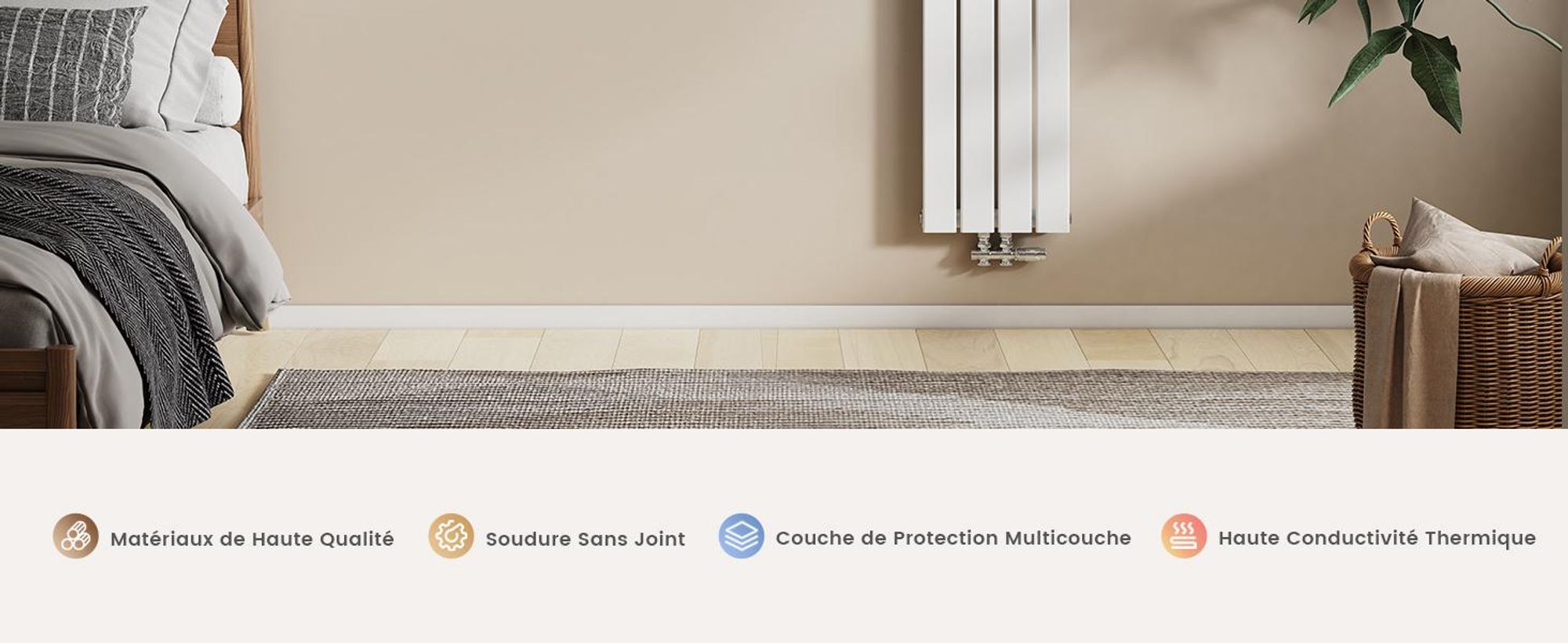 EMKE Radiateur plat Radiateur design Panneau de chauffage Vertical Monocouche Raccord central 160x30cm 501W Blanc sans thermoplongeur