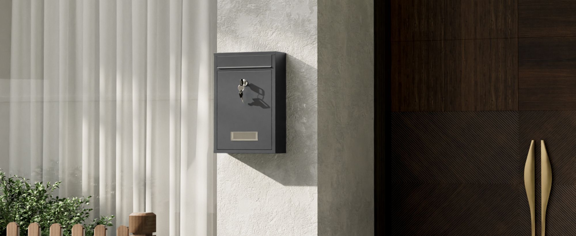 Wiltec Briefkasten anthrazit V2 Postkasten mit Namensschild, großem Briefschlitz und 2 Schlüsseln Wandbriefkasten aus pulverbeschichtetem Stahl