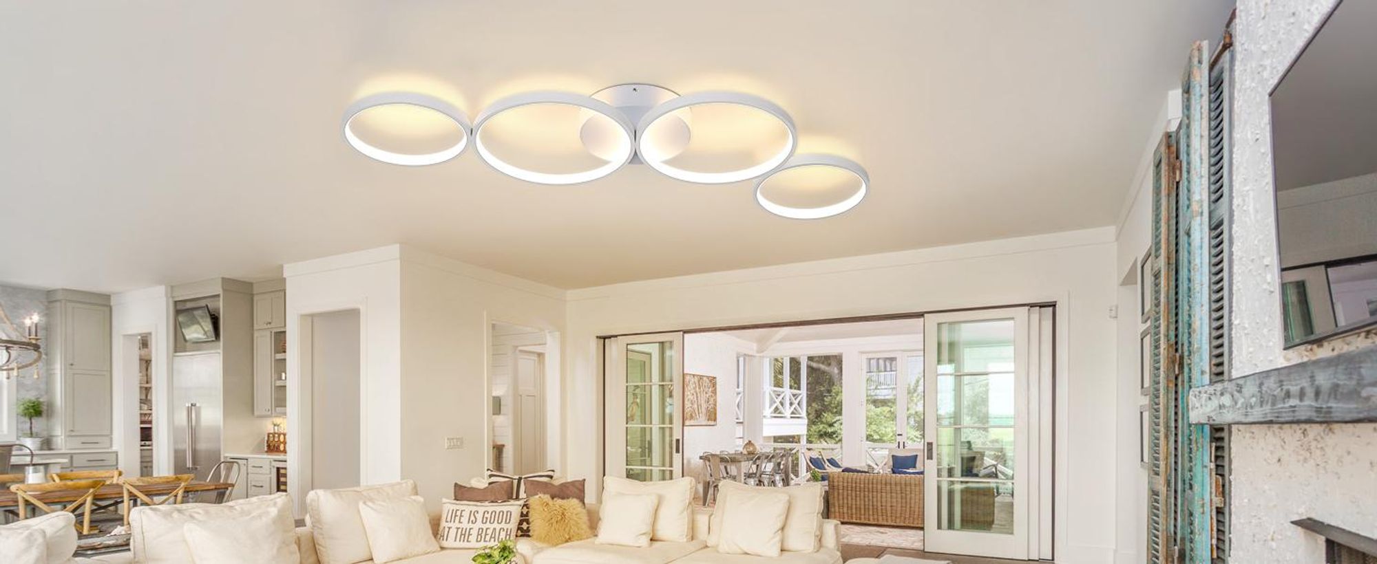 ZMH LED Deckenleuchte 55W Dimmbar mit Fernbedienung Modern 4 Flammig in Ringoptik Deckenlampe Rund Innen Metall für Wohnzimmer Schlafzimmer Weiß