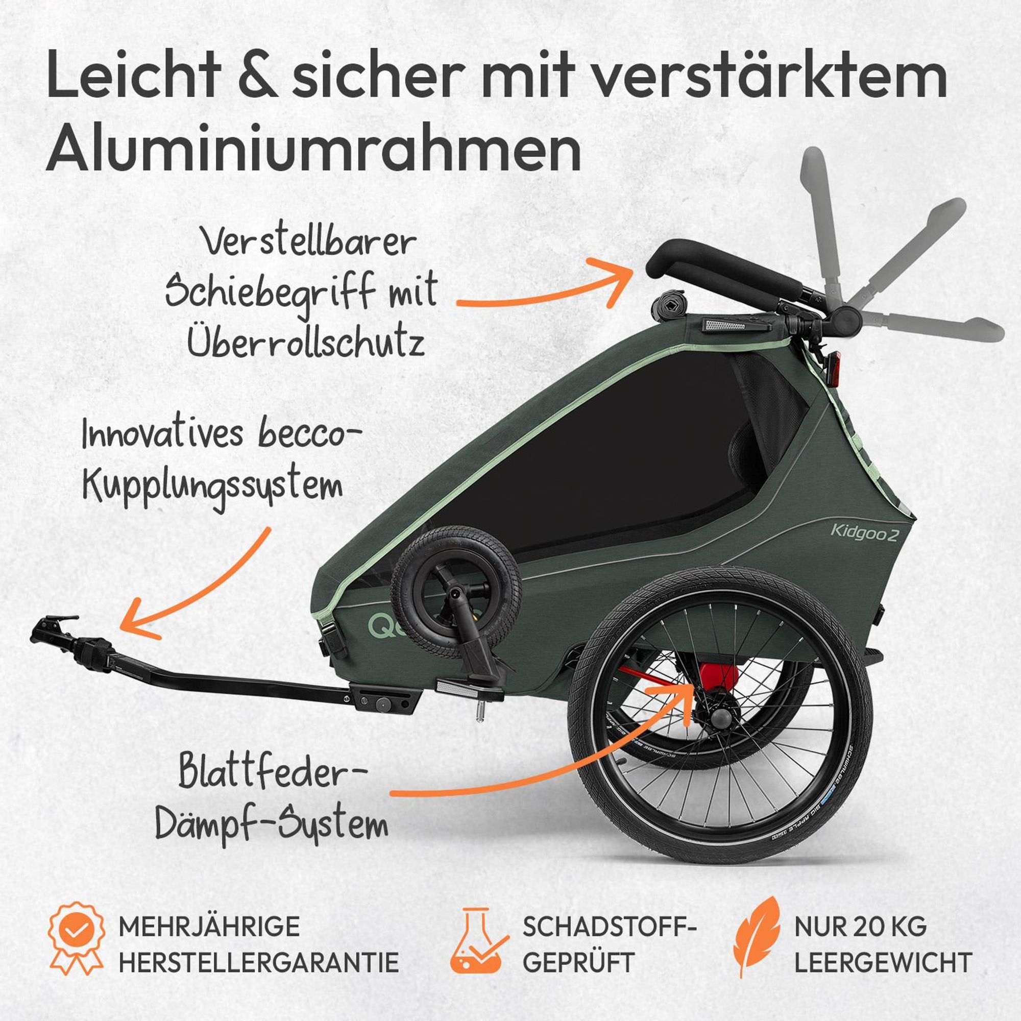 Qeridoo Kidgoo 2- Kinderfahrradanhänger für 2 Kinder, Farbe: Forest Green