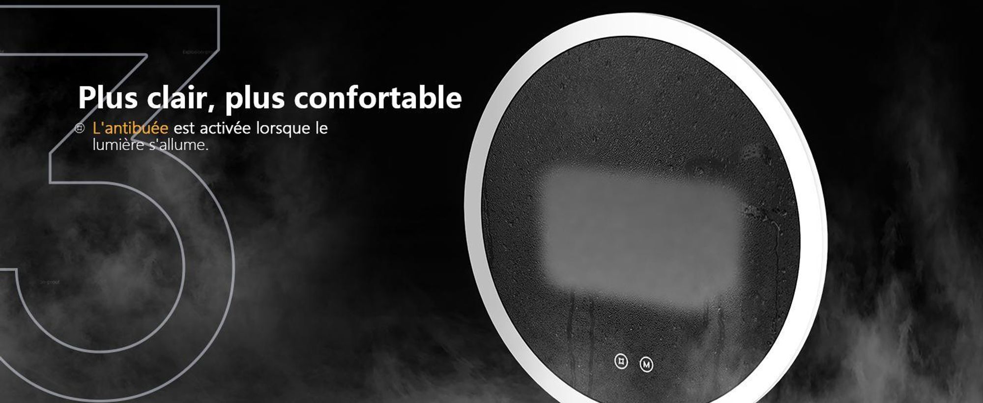 EMKE Miroir de salle de bain rond 50cm avec 3 couleurs de lumière LED + luminosité variable, interrupteur tactile Miroir de salle de bain antibuée et fonction mémoire Miroir mural
