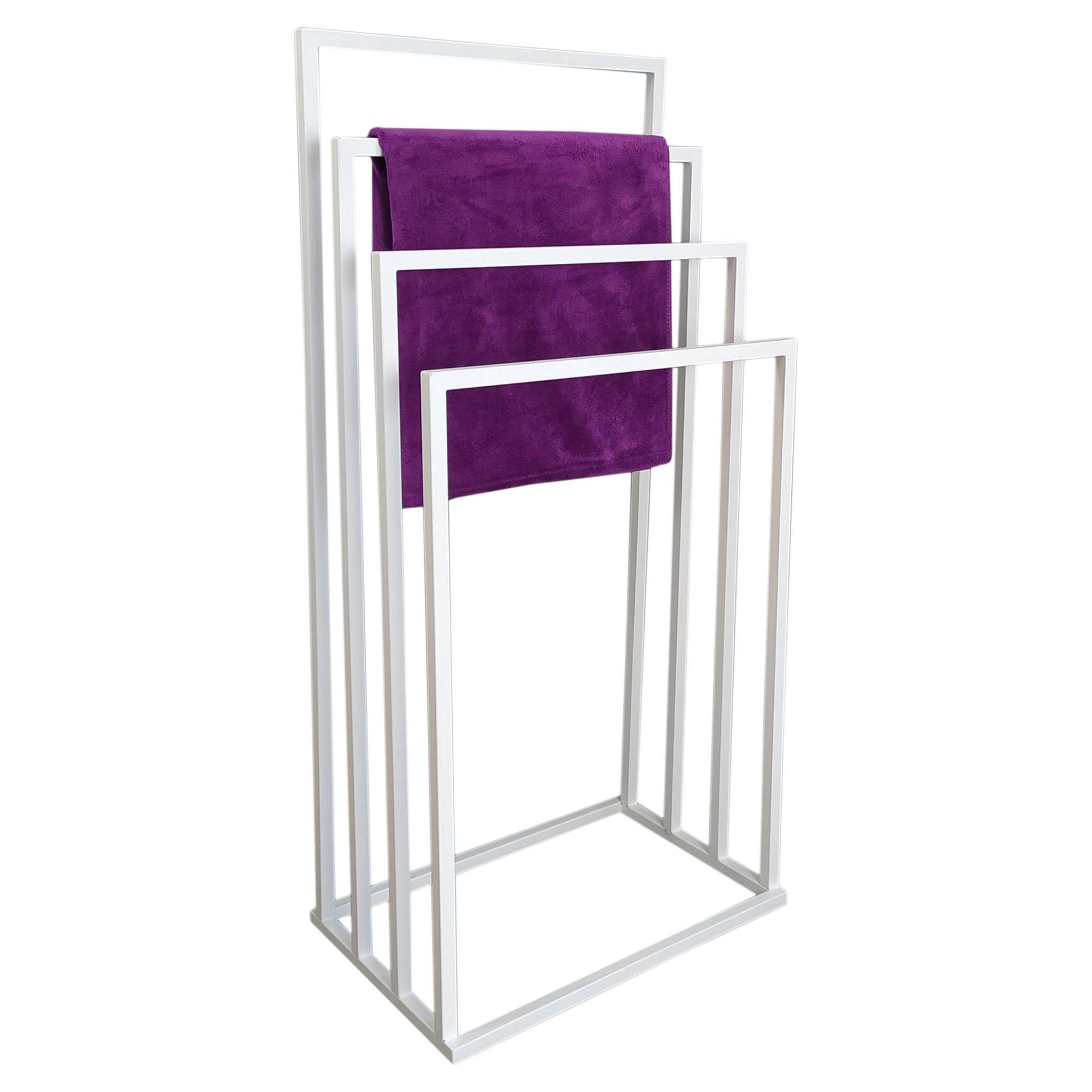 HMP Handtuchständer freistehend 4 Stangen Exklusiv – Handtuchhalter aus einem Stück, 100% Metall weiß matt, Loft Badezimmer