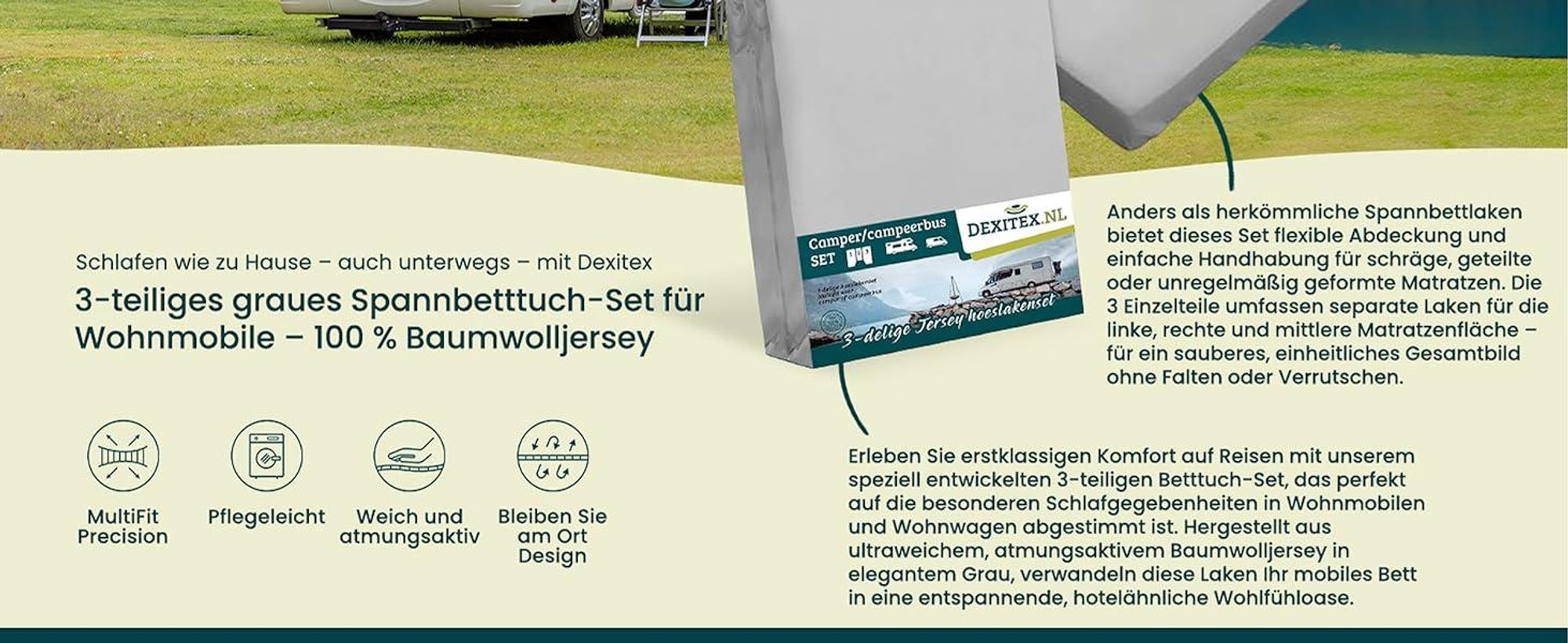 Wohnmobil in der Natur mit Spannbettlaken.