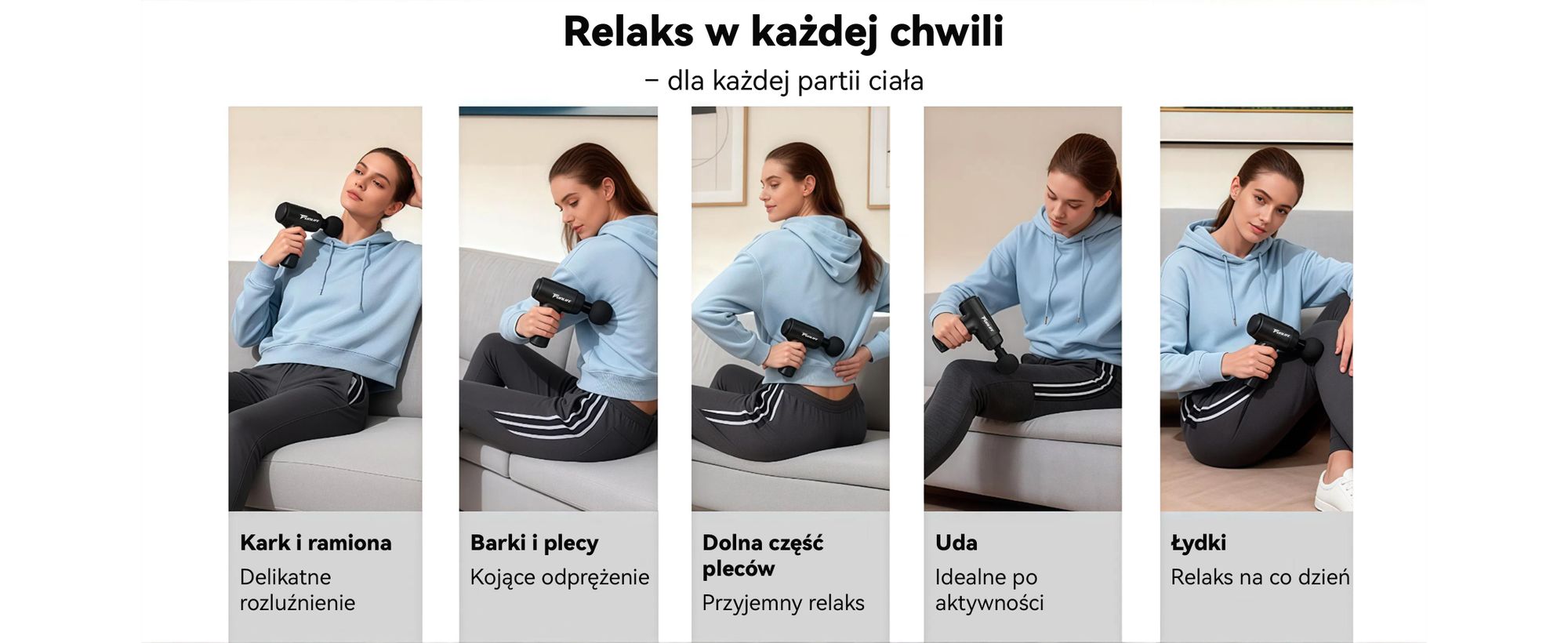 Mini masażer i urządzenie do rozluźniania mięśni FunLife M2, głębokość masażu 12 mm, 6 stopni intensywności, 4 nasadki masujące, zasilanie USB-C, cichy (<45 dB), waga zaledwie 0,5 kg, kolor: miętowa zieleń