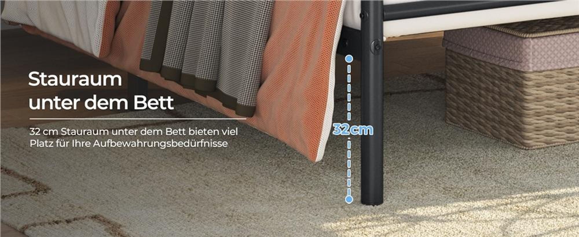 Yaheetech Metallbett Bettgestell mit Kreuzdesign Kopfteil, 90 x 200 cm Bettrahmen, Schwarz