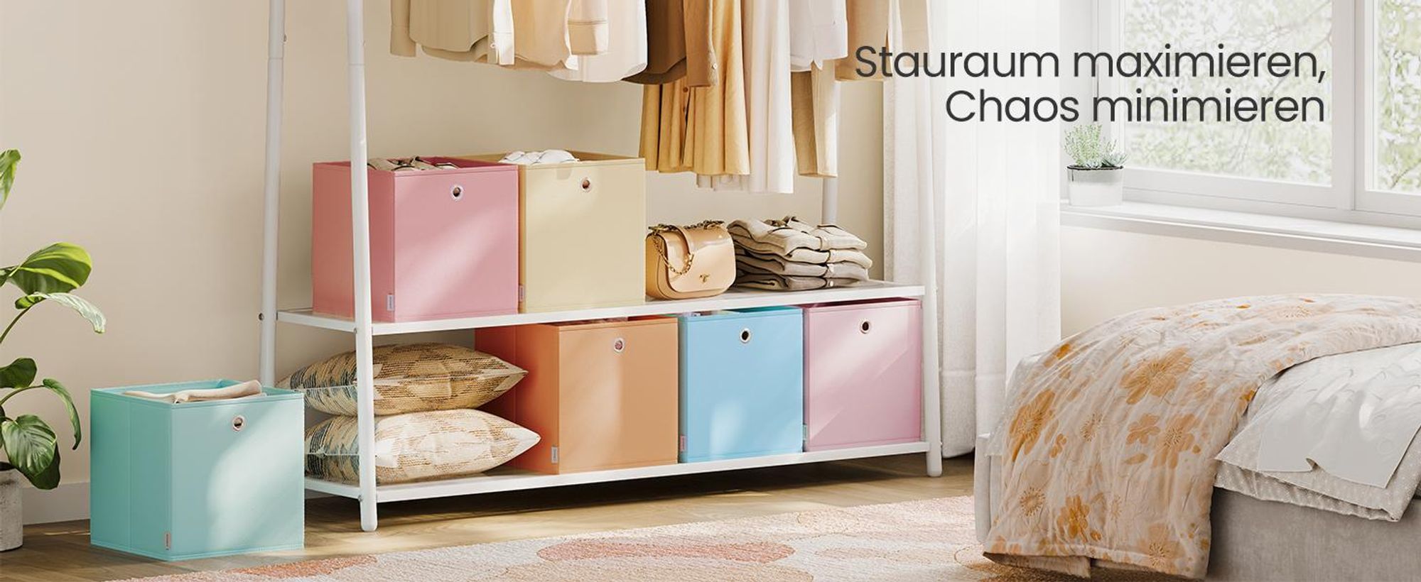 SONGMICS Aufbewahrungsbox, 6er Set, Ordnungsboxen, geruchstral, Faltbox, 33 x 33 x 33 cm, Stoffbox, für Würfelregal, Organizer bunt