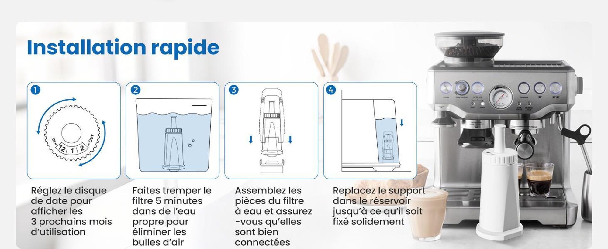 Filtre à eau de rechange pour machine à café Sage, 6 pièces de rechange pour filtre à eau Sage Barista Express Pro, Water Filter pour SES810/SES880/SES920/SES980