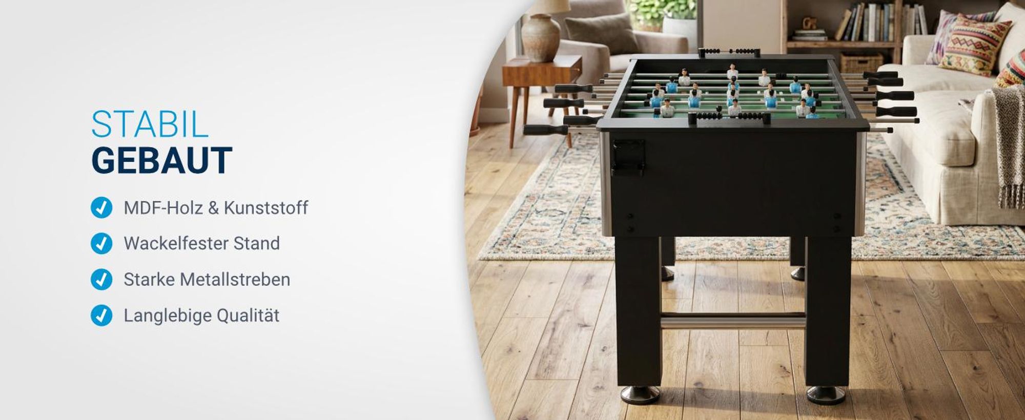 ArtSport Tischkicker Wuzzler – Kickertisch inkl. 2 Bälle mit Getränkehalter – Kicker – Tischfußball – Fußballtisch - Kickerkasten