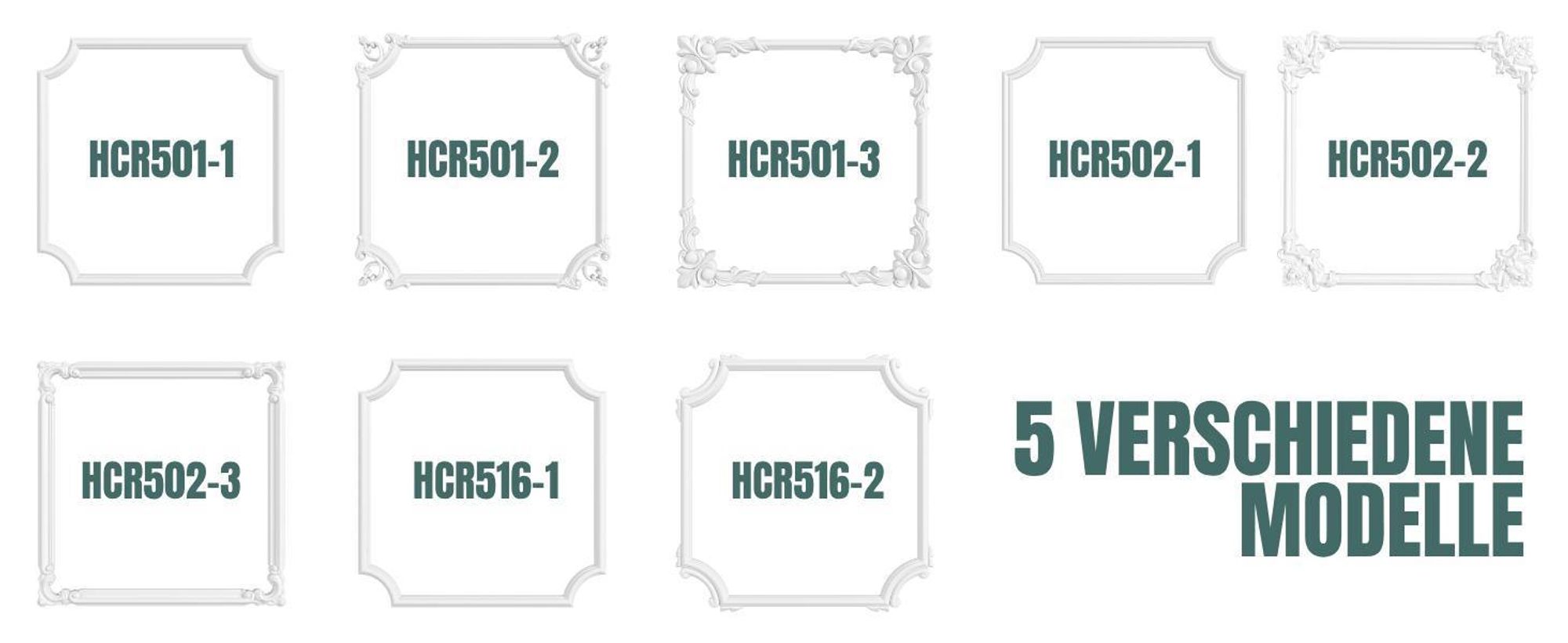 HEXIM Stuckverzierung aus HDPS/PU weiß - Stuckrahmen Wanddeko Bilderrahmen - HCR Wandleisten (2 Stück HCR501-1) Stuckleiste Segment Eckstück Eckleiste Beständig
