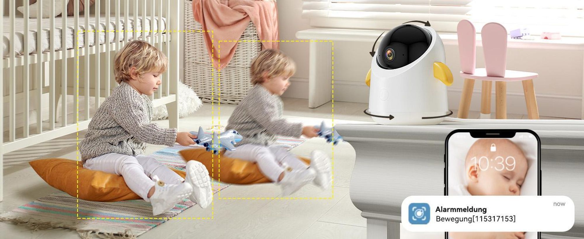 BOIFUN Babyphone mit 2 Kamera, WLAN 2K Video Babyfon, Smartphone-App-Steuerung, PTZ, Bewegungsverfolgung, IR Nachtsicht, mit Babyphone Halterung