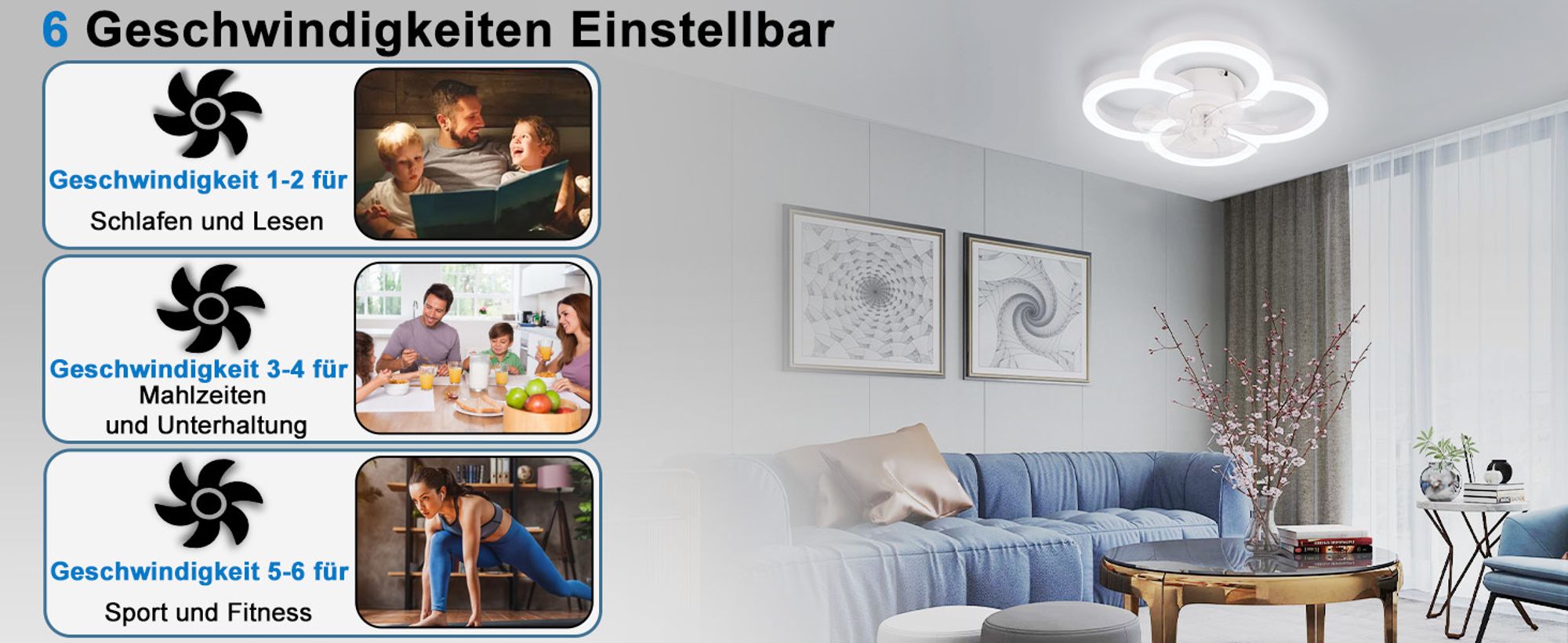 ZMH LED Deckenventilator Mit Beleuchtung Deckenleuchte Ventilator Leise mit Fernbedienung Dimmbar Wohnzimmer Deckenleuchte 6-Gang Timer Weiß Ventilator Lampe für Jugendzimmer Büro Kinderzimmer