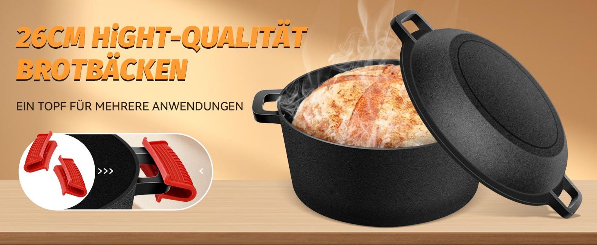 Brotbackform mit Deckel inkl. Gärkorb - Robuste 26cm Backform aus Gusseisen - Ideal als Kastenform, Toastbrot Backform, Brotform, Gusseisen Topf Brot