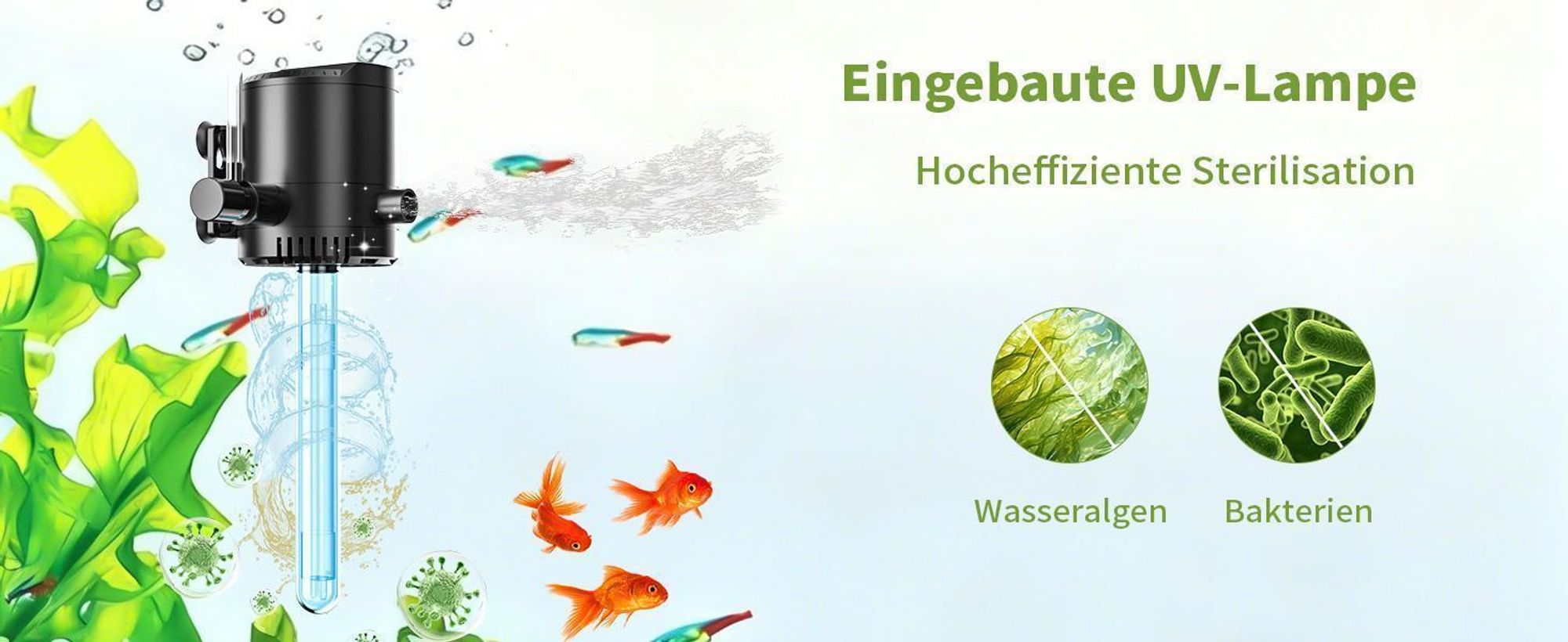 Forever Speed Aquarium Filter mit UVC Klärer Aquarium Innenfilter 6W, 5-in-1 Nano Aquariumfilter für 40L-150L Aquarien 8W 500L/H